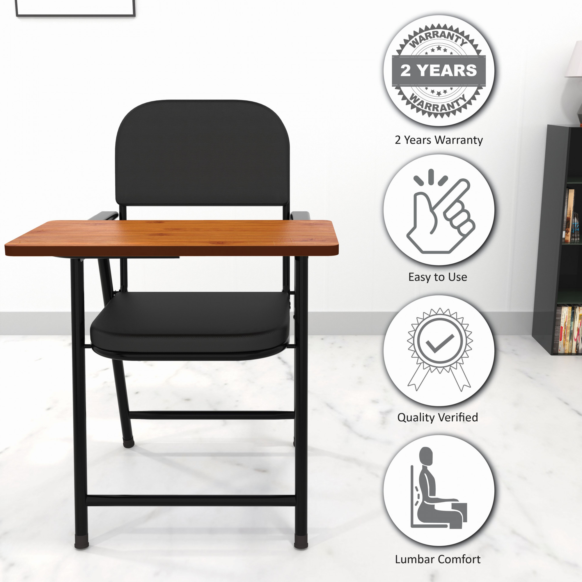 Eva Folding Wrought Iron Chair with Cushion Adjustable Writing Pad Multipurpose Ergonomic Design