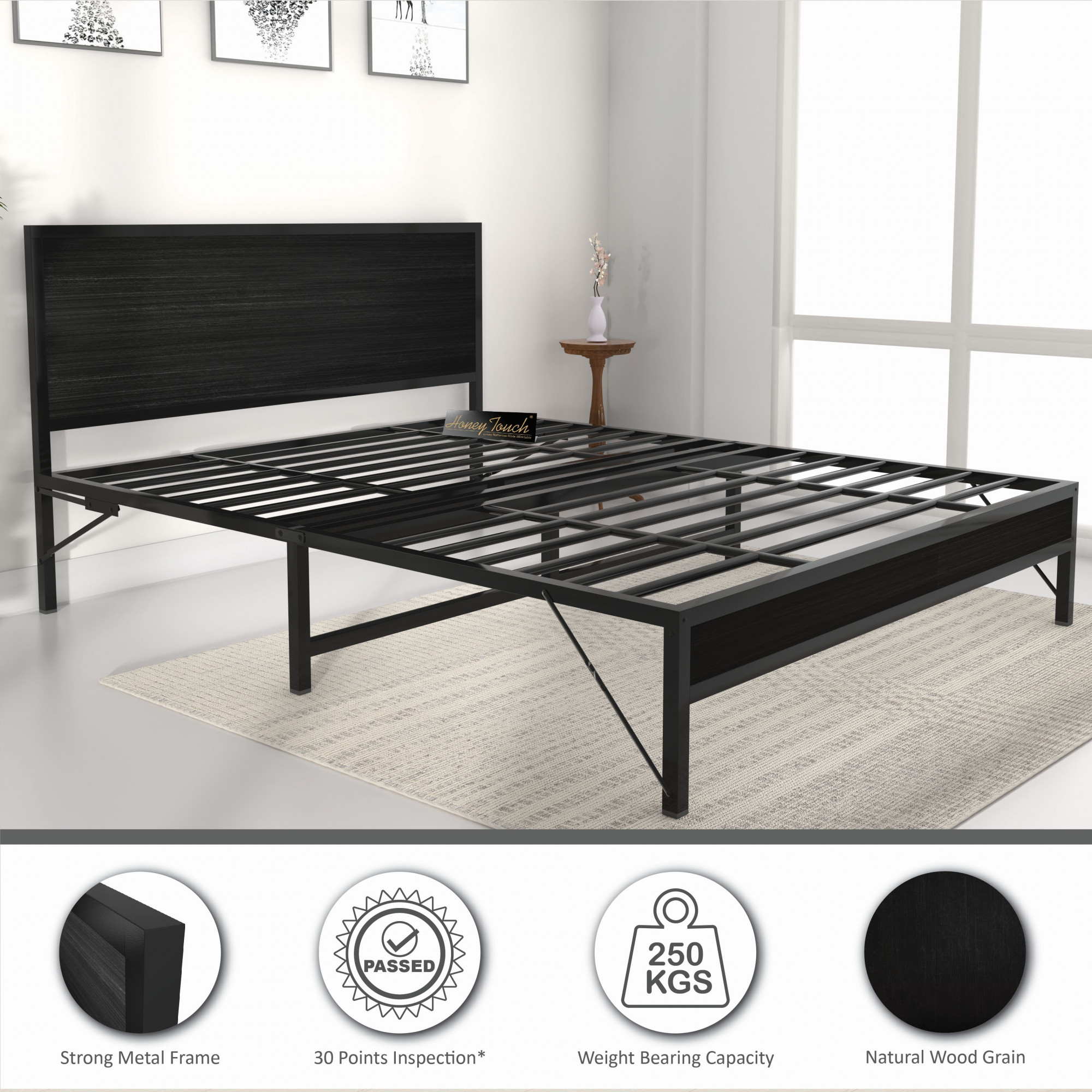 Luvo Metal  Wood Folding Bed Frame With Mattress  Double Layer  Ortho Tri Layer  Wenge Black  Queen Size 65 Ft x 5 Ft