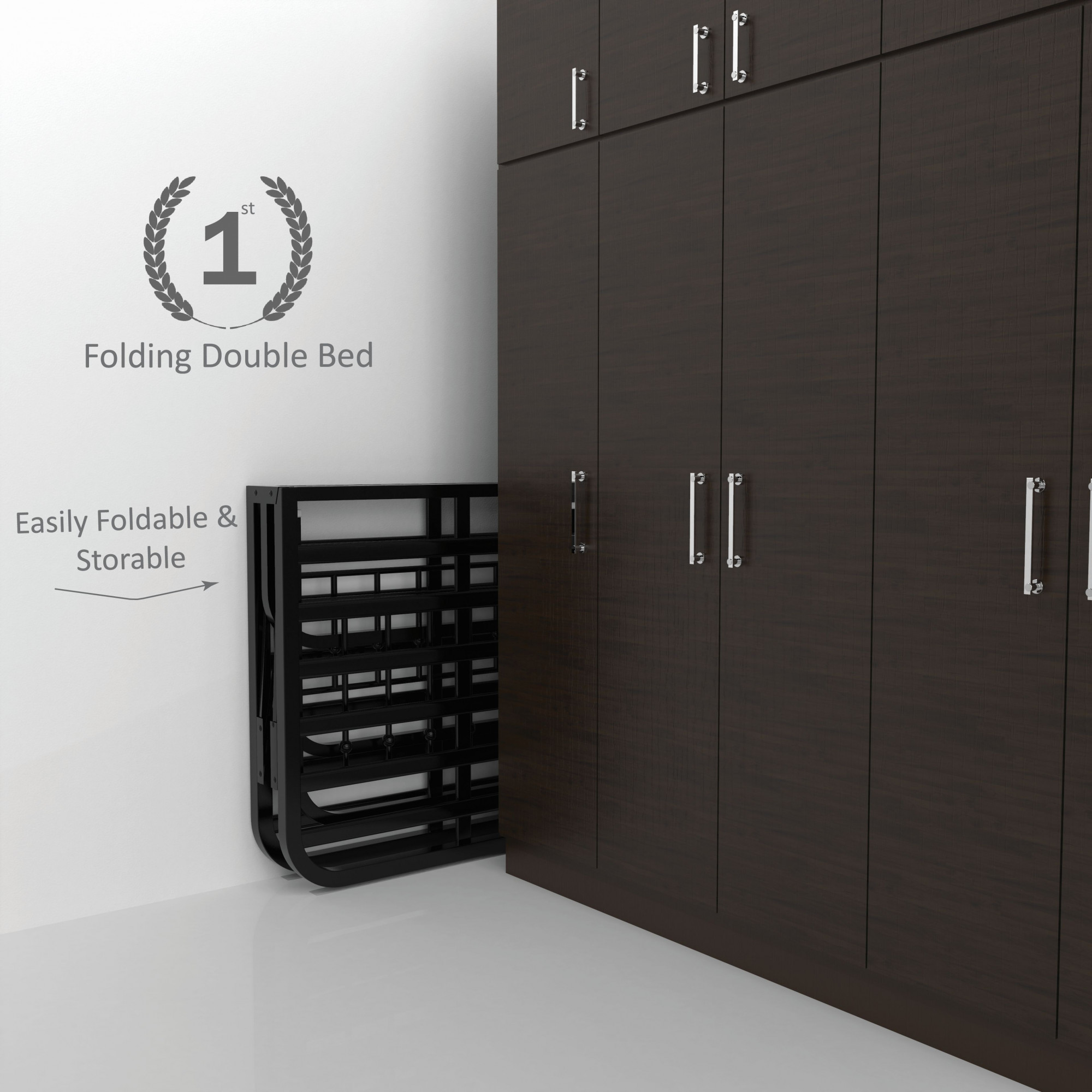 Nova Foldable Metal Bed Frame With Mattress Black Frame Double Size 625 Ft x 4 Ft 3 Years Warranty