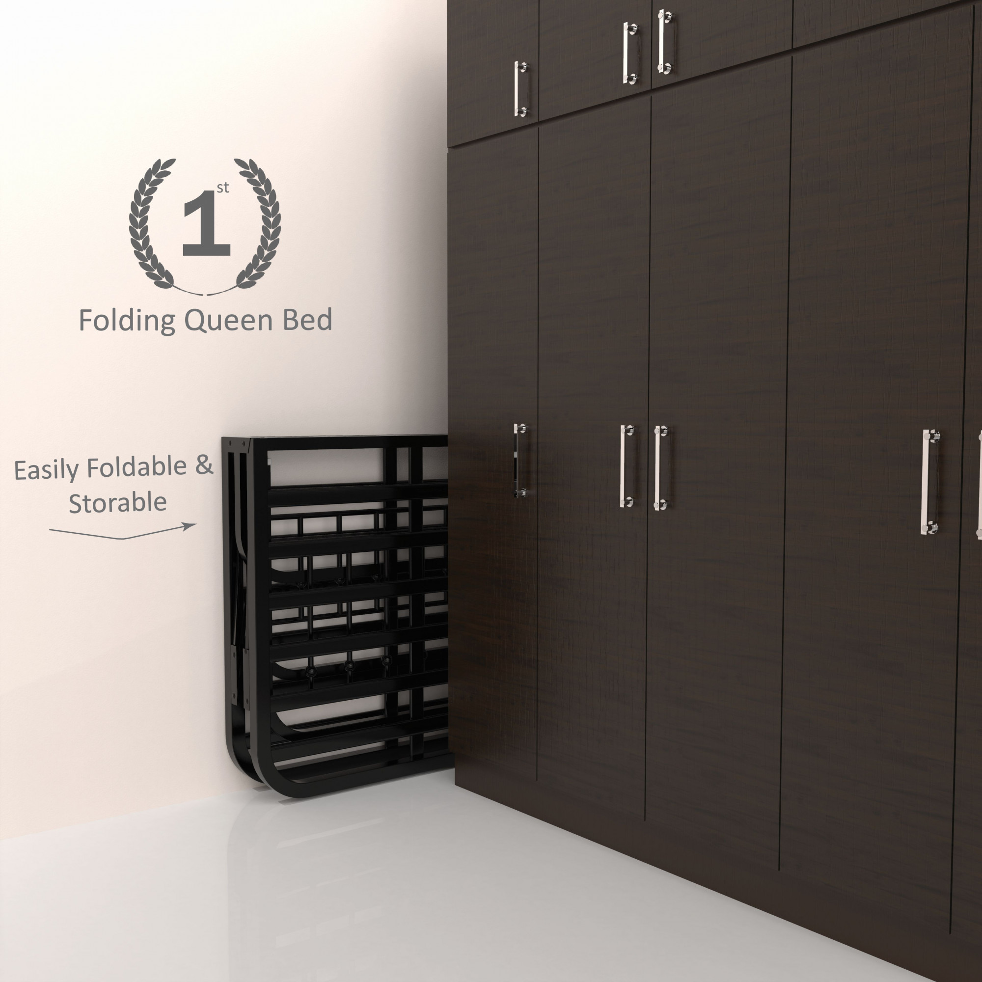 Nova Foldable Metal Bed Frame With Mattress Black Frame Queen Size 625 Ft x 5 Ft 3 Years Warranty