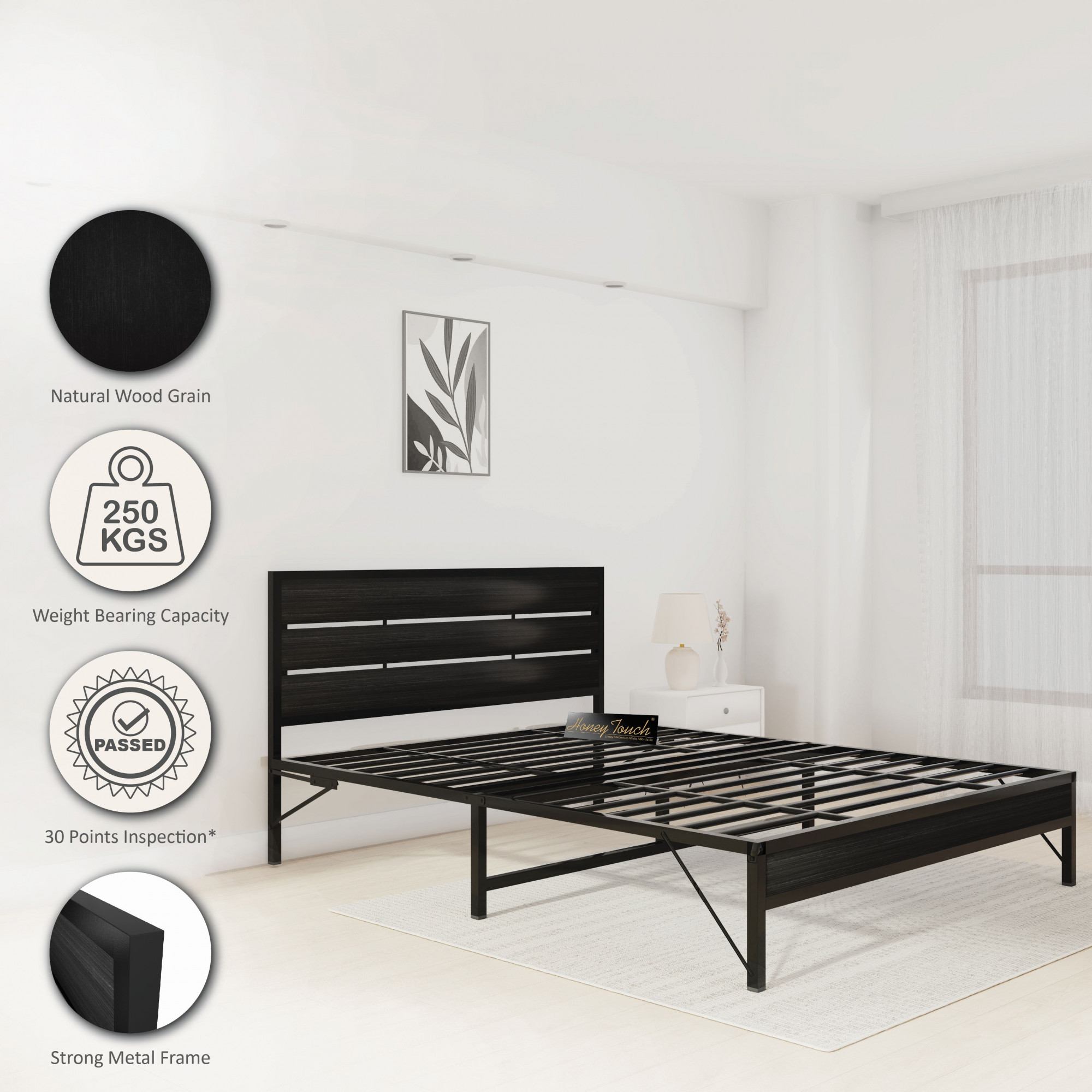 Elvo Wood and Metal Folding Bed Frame Without Mattress  Wenge Black  Queen Size 65 Ft x 5 Ft  2 Years Warranty