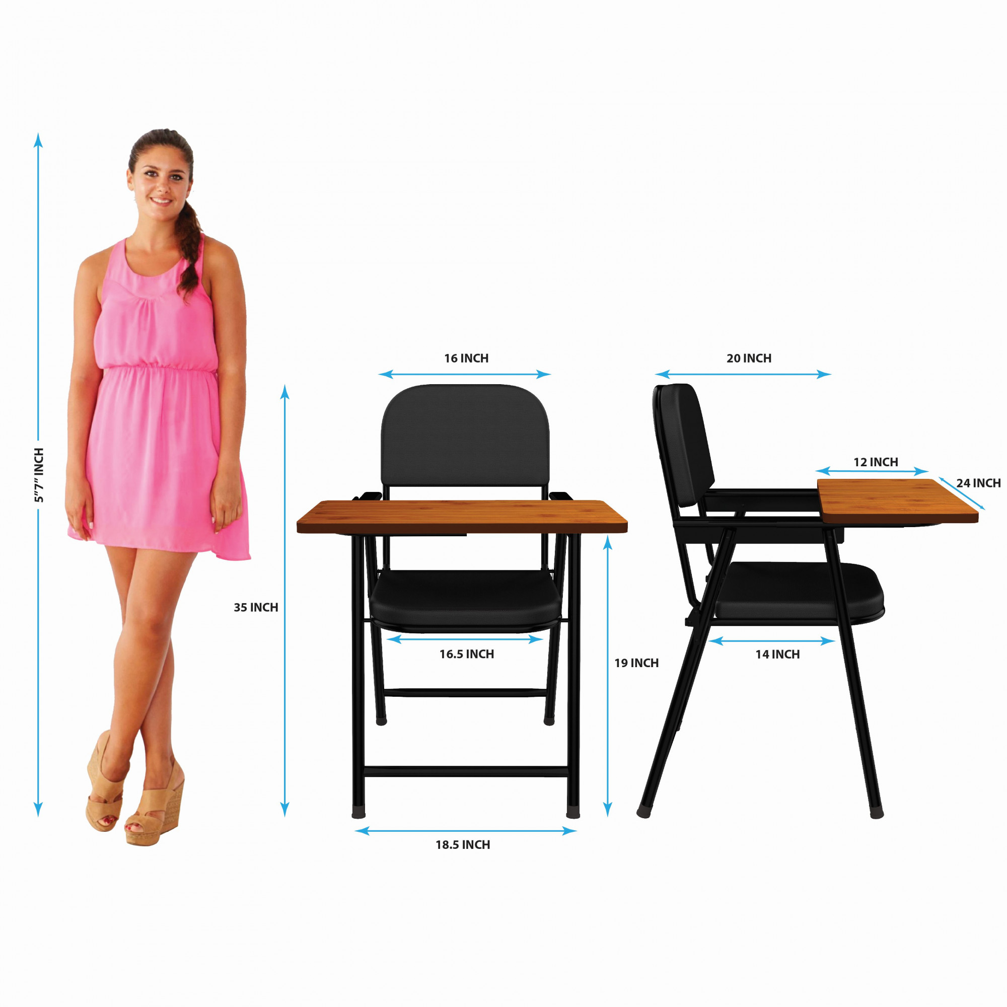 Eva Folding Wrought Iron Chair with Cushion Adjustable Writing Pad Multipurpose Ergonomic Design