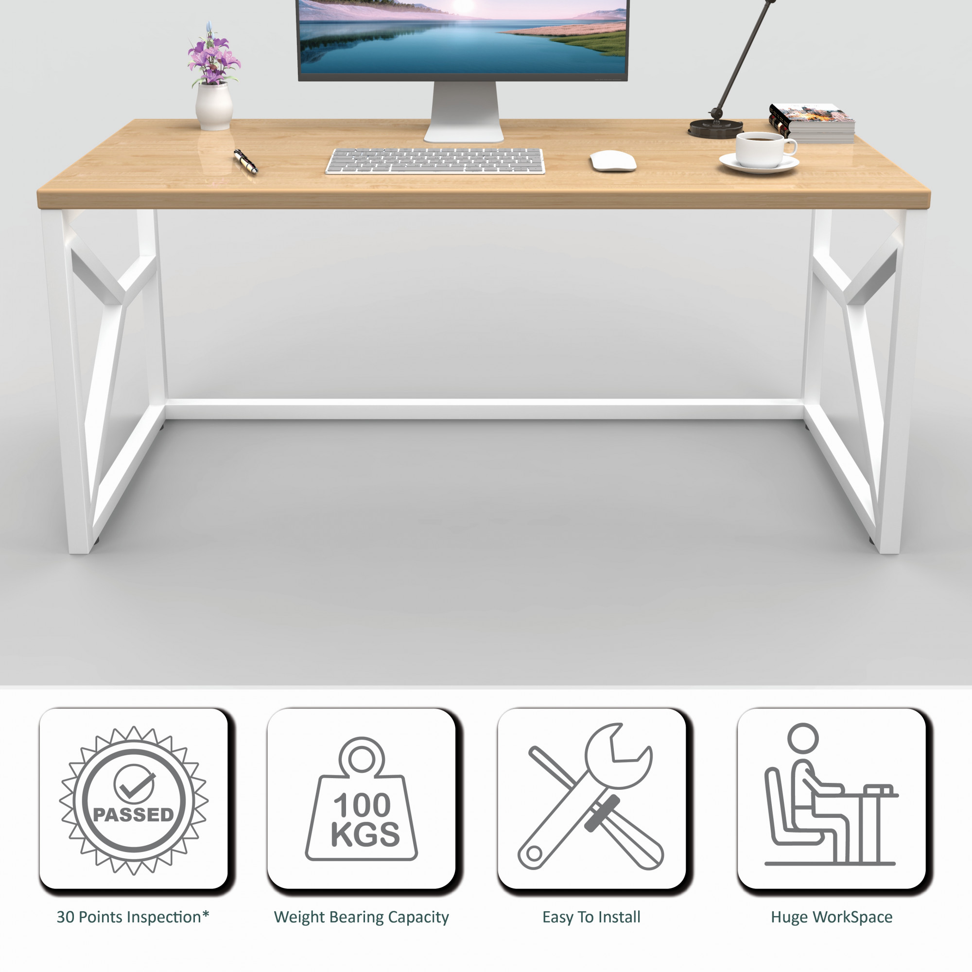 Duke Metal  Wood Computer Table for Home  Office  Modern Study Desk with Natural Ash Top  Black Finish  61L x 122W x 73H Centimeters  1 Year Warranty