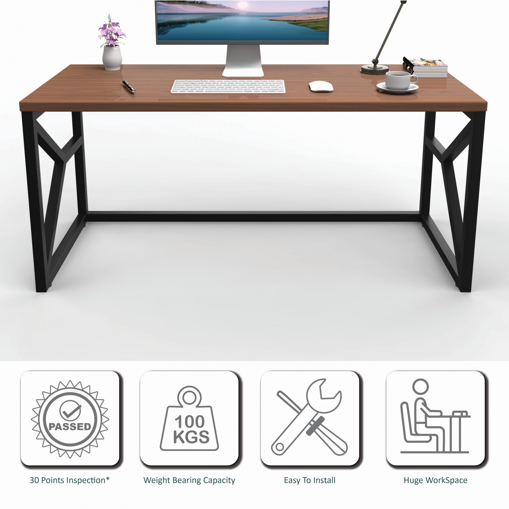 Duke Metal  Wood Computer Table for Home  Office  Modern Study Desk with American Oak Top  Black  White Finish  61L x 122W x 73H Centimeters  1 Year Warranty