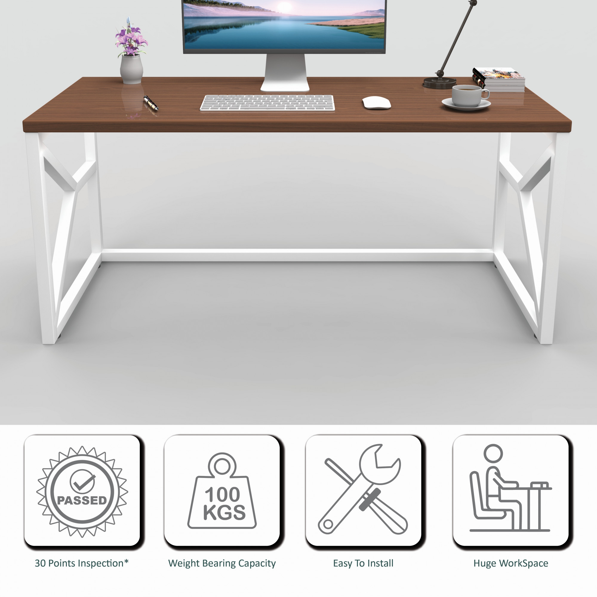 Duke Metal  Wood Computer Table for Home  Office  Modern Study Desk with American Oak Top  Black  White Finish  61L x 122W x 73H Centimeters  1 Year Warranty