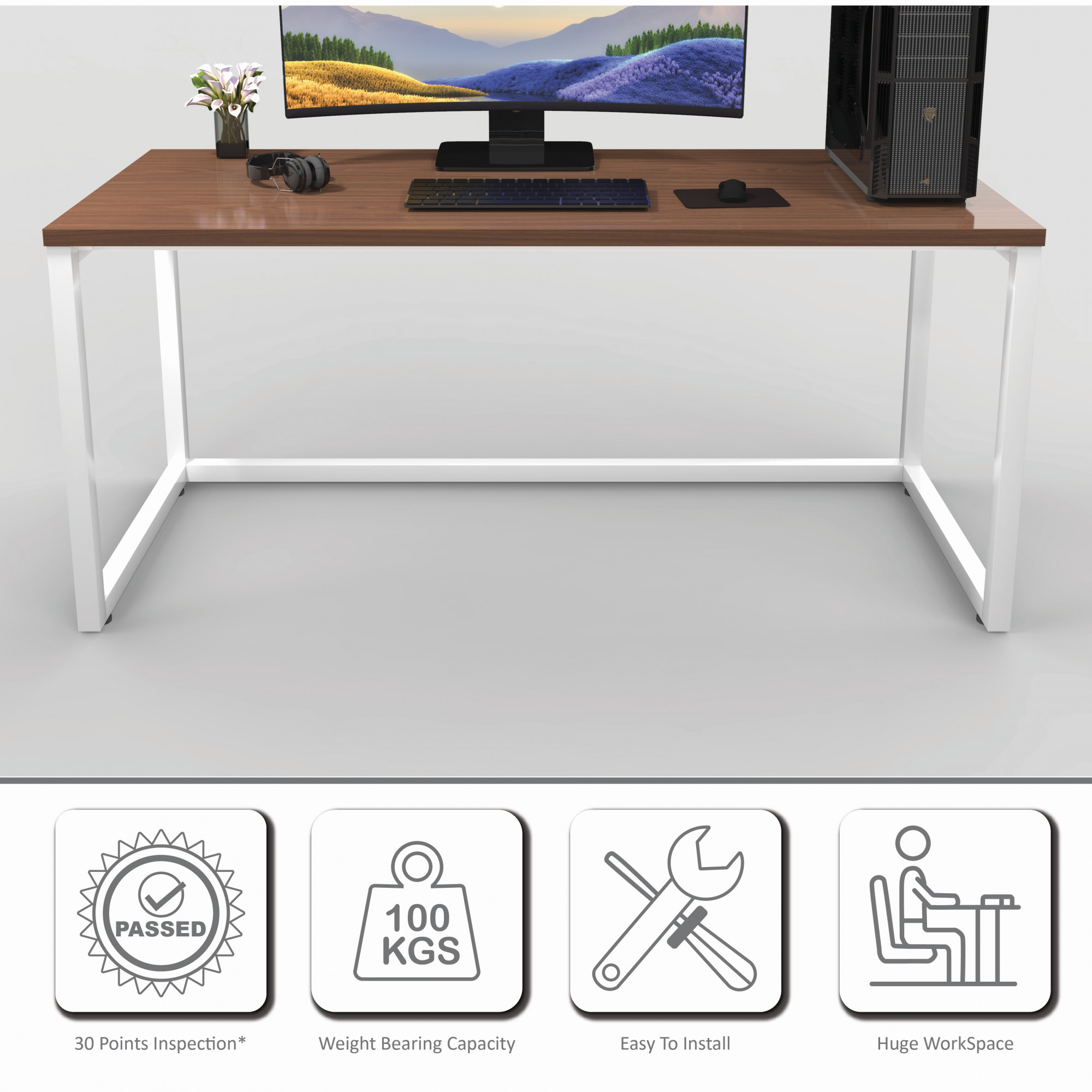 Lizon Metal  Wood Computer Table for Home  Office  Modern Study Desk  American Oak Top  Black Finish  61L x 122W x 73H Centimeters  1 Year Warranty