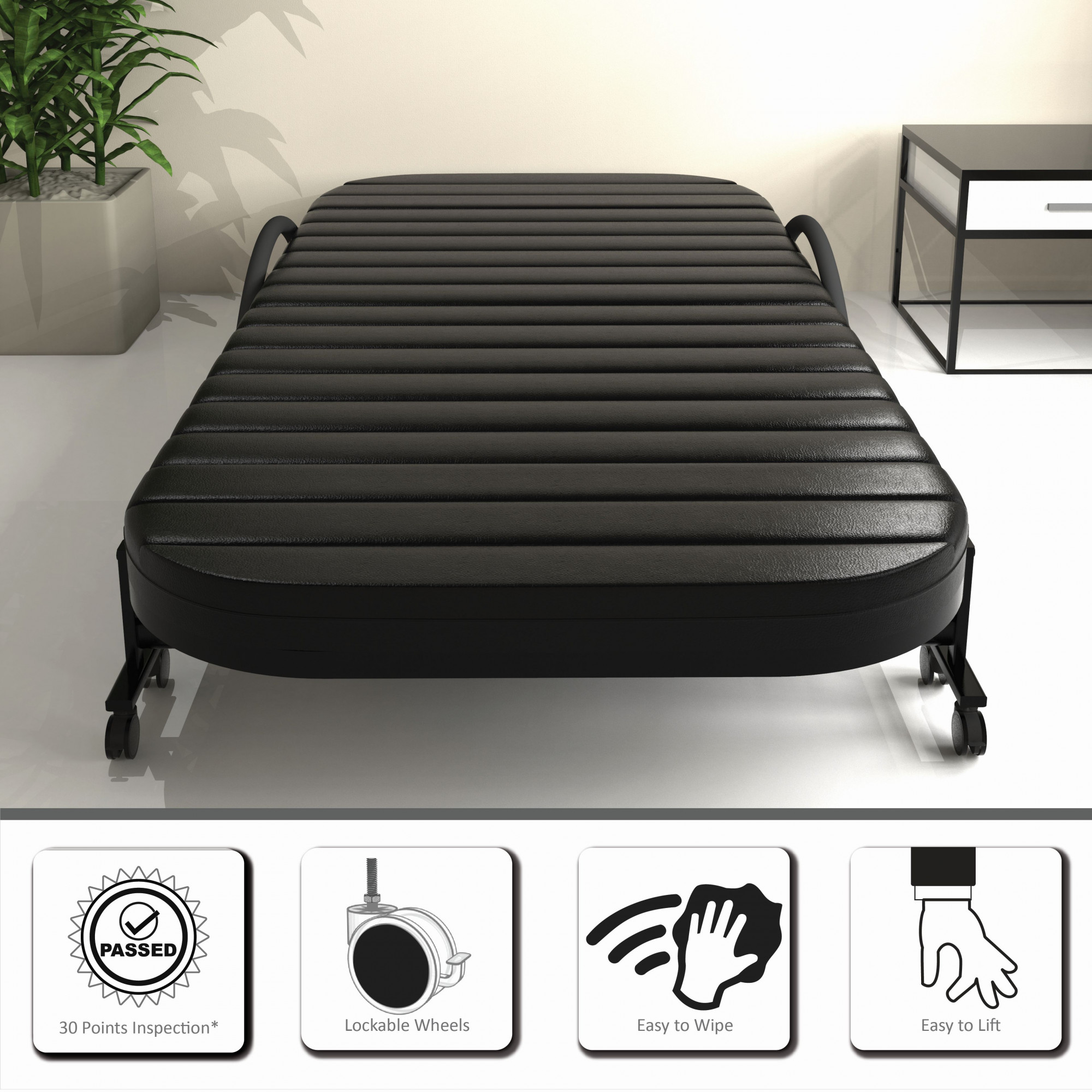 Xyra Rollaway Bed Single Size 3 Ft x 6 Ft Orthopedic Tri Layer Foam Mattress 5 Years Warranty