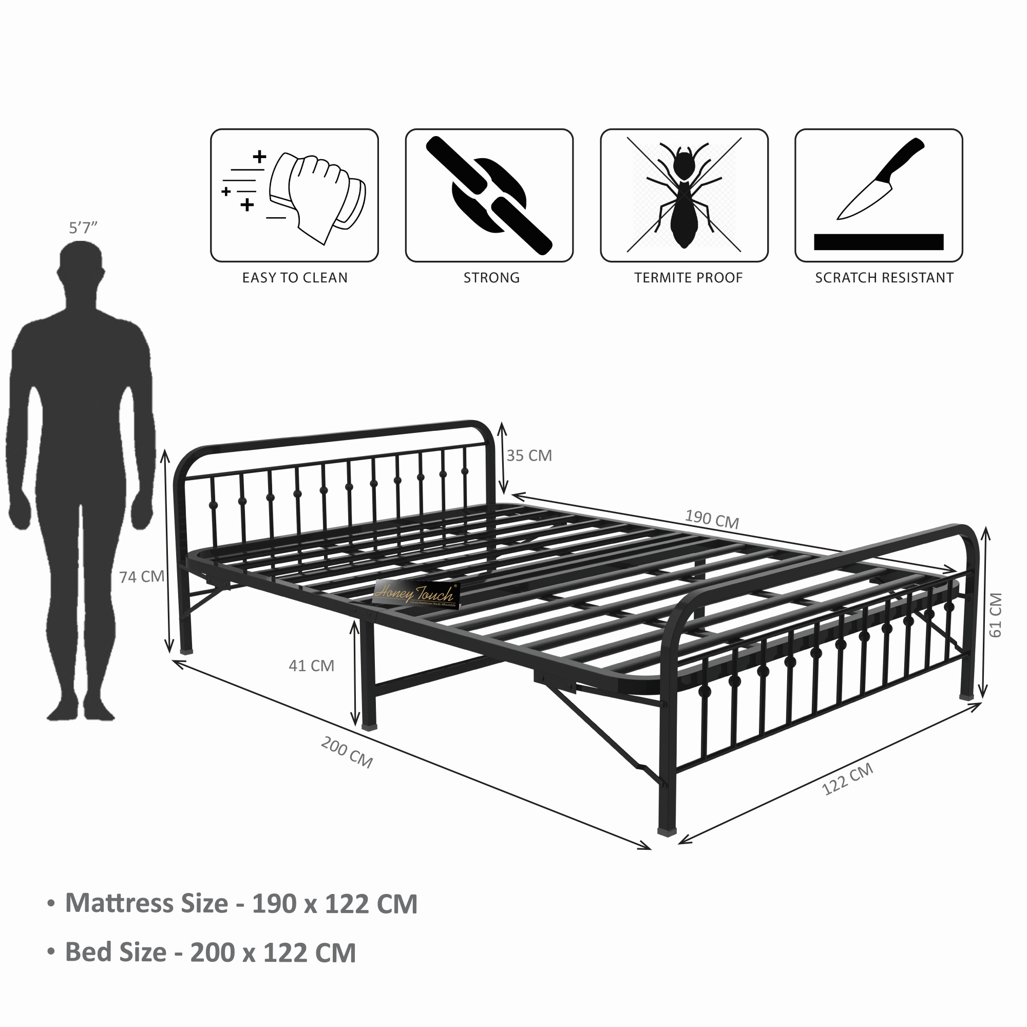 Nova Foldable Metal Bed Frame Without Mattress Black Frame Double Size 625 Ft x 4 Ft Warranty Backed