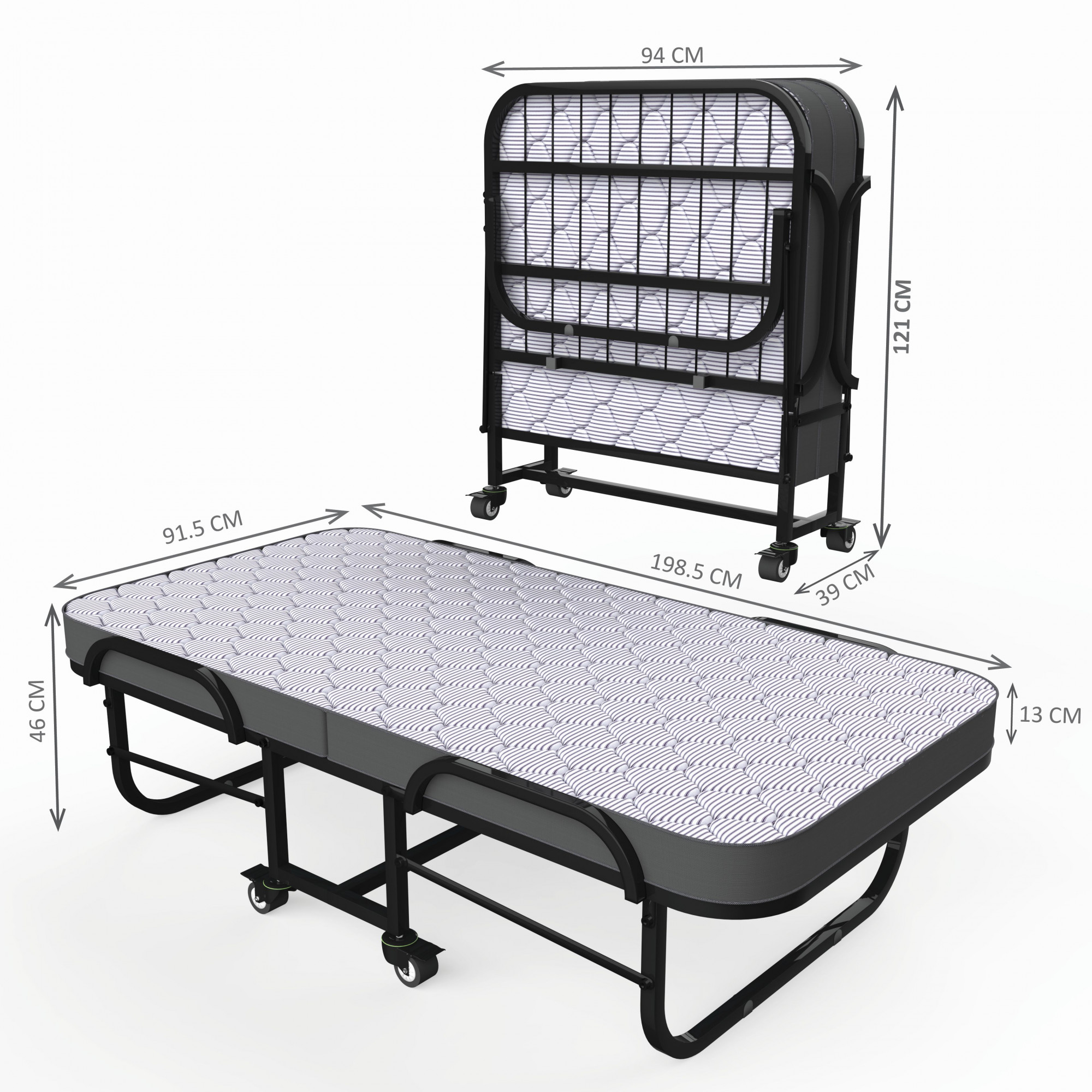 Rollease Rollaway Bed Single Size 3 Ft x 6 Ft Orthopedic Tri Layer Foam Brown Mattress 3 Years Warranty