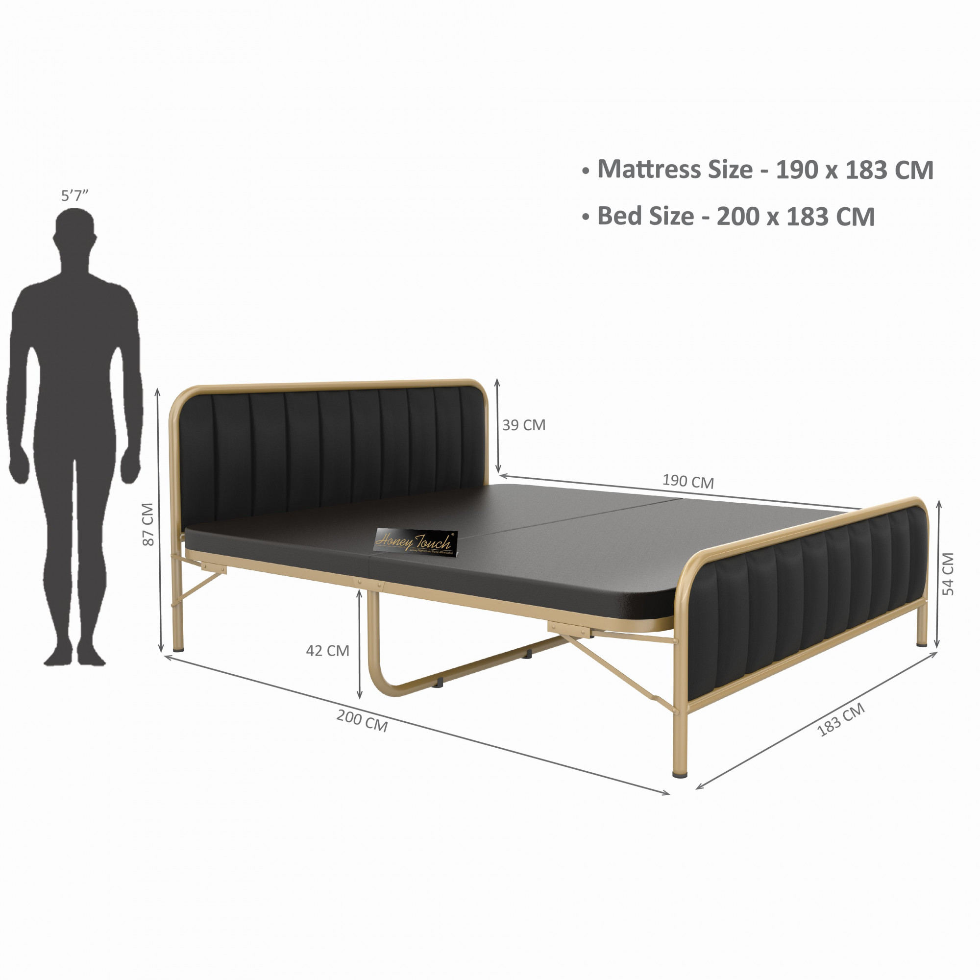 Boston Metal Folding Bed Frame With Mattress  Double Layer  Ortho Tri Layer  Golden Frame  King Size 625 Ft x 6 Ft