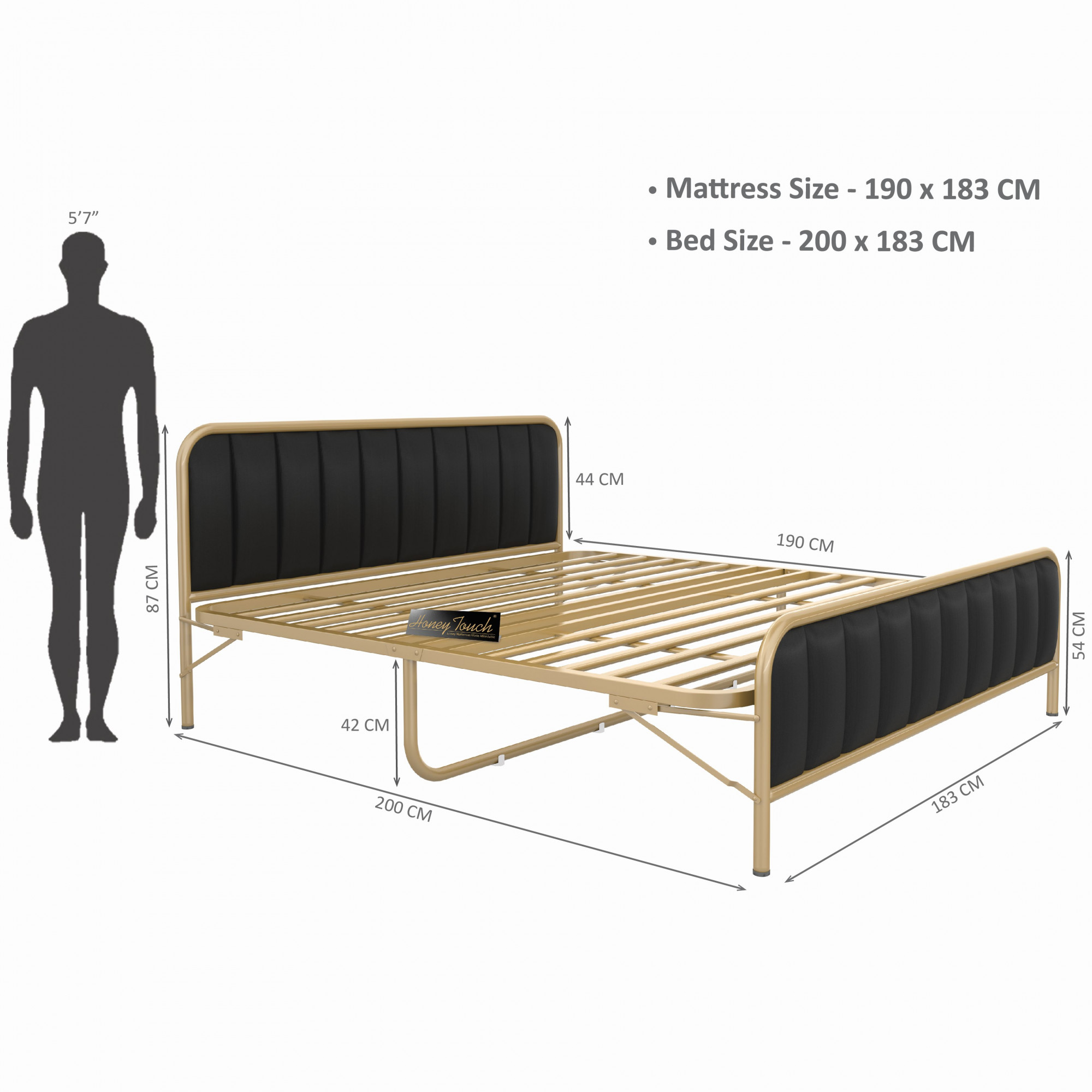 Boston Metal Folding Bed Frame With Mattress  Double Layer  Ortho Tri Layer  Golden Frame  King Size 625 Ft x 6 Ft