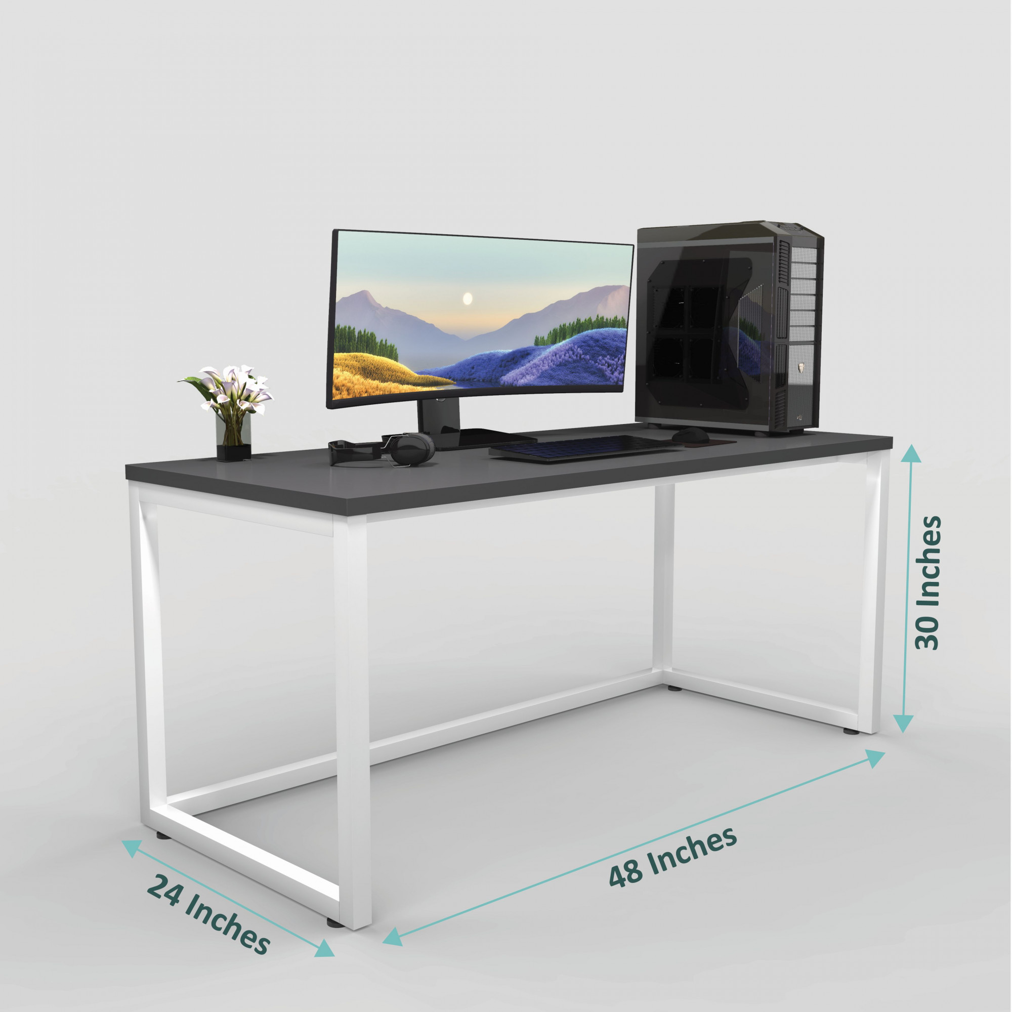 Lizon Metal  Wood Computer Table for Home  Office  Modern Study Desk  Sleek Grey Top  1 Year Warranty