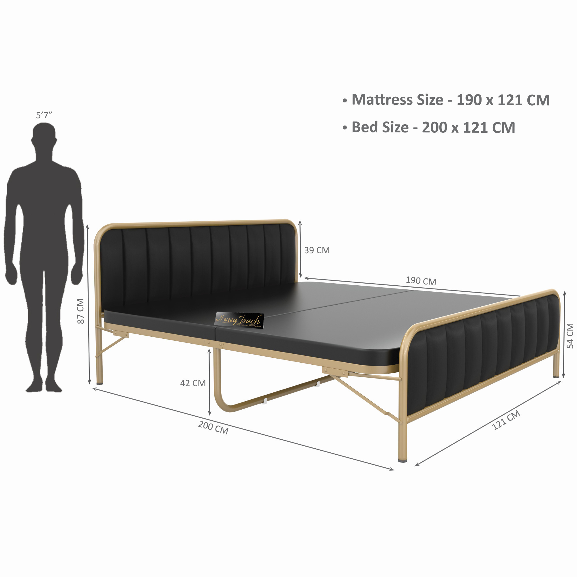 Boston Metal Folding Bed Frame With Mattress Double Layer Ortho Tri Layer Golden Frame Double Size 625 Ft x 4 Ft