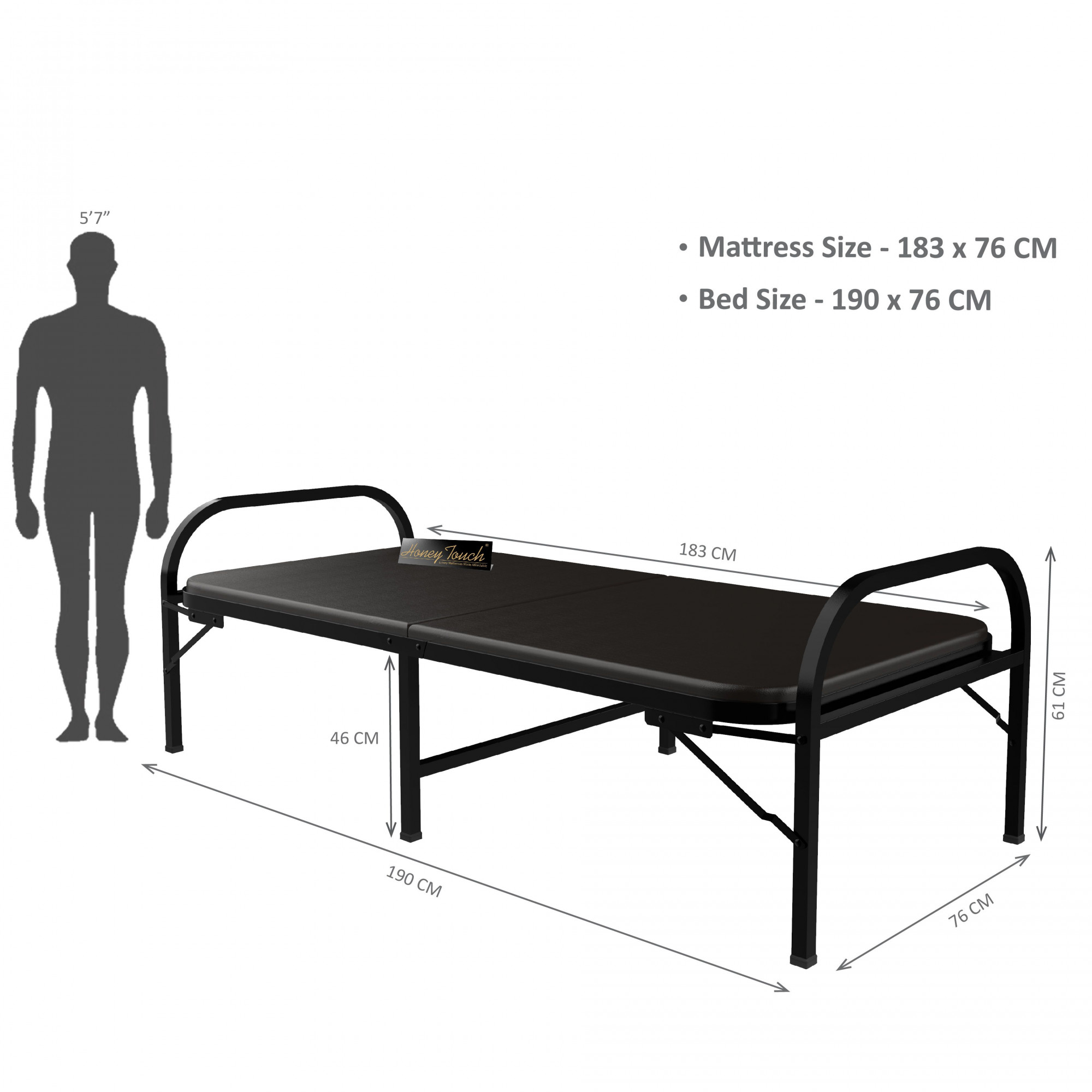 Atlas Round Folding Metal Bed Single Size Single Layer Double Layer Foam Mattress 3ft X 6ft 25ft X 6ft Black Finish