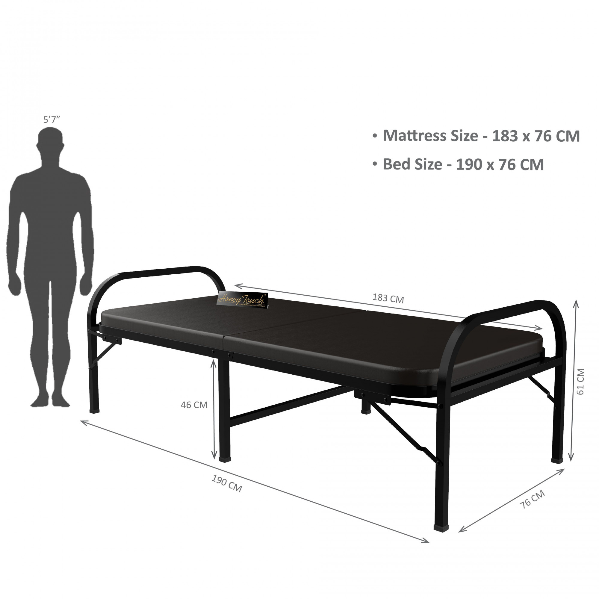 Atlas Round Folding Metal Bed Single Size Single Layer Double Layer Foam Mattress 3ft X 6ft 25ft X 6ft Black Finish