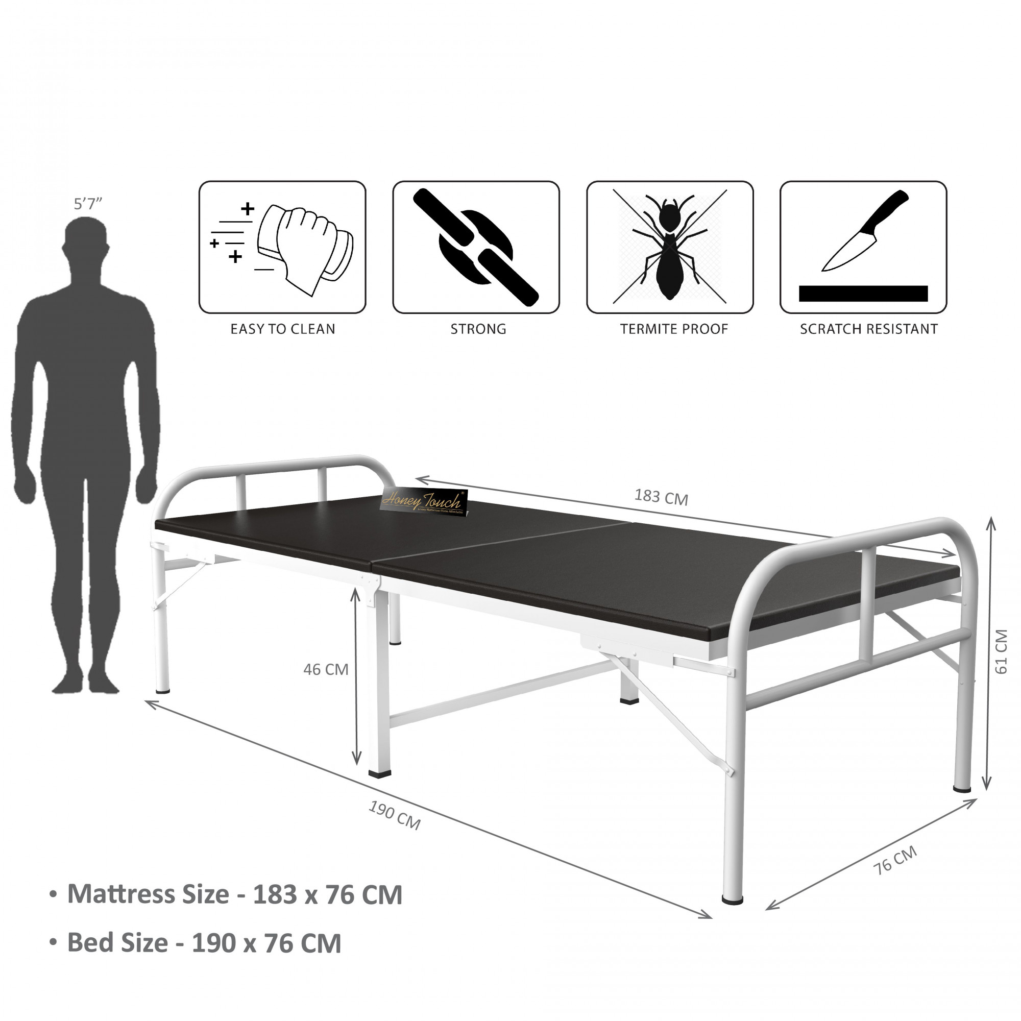 Nexon Metal Folding Single Size Bed With Mattress 25ft X 6ft 3ft X 6ft White Finish