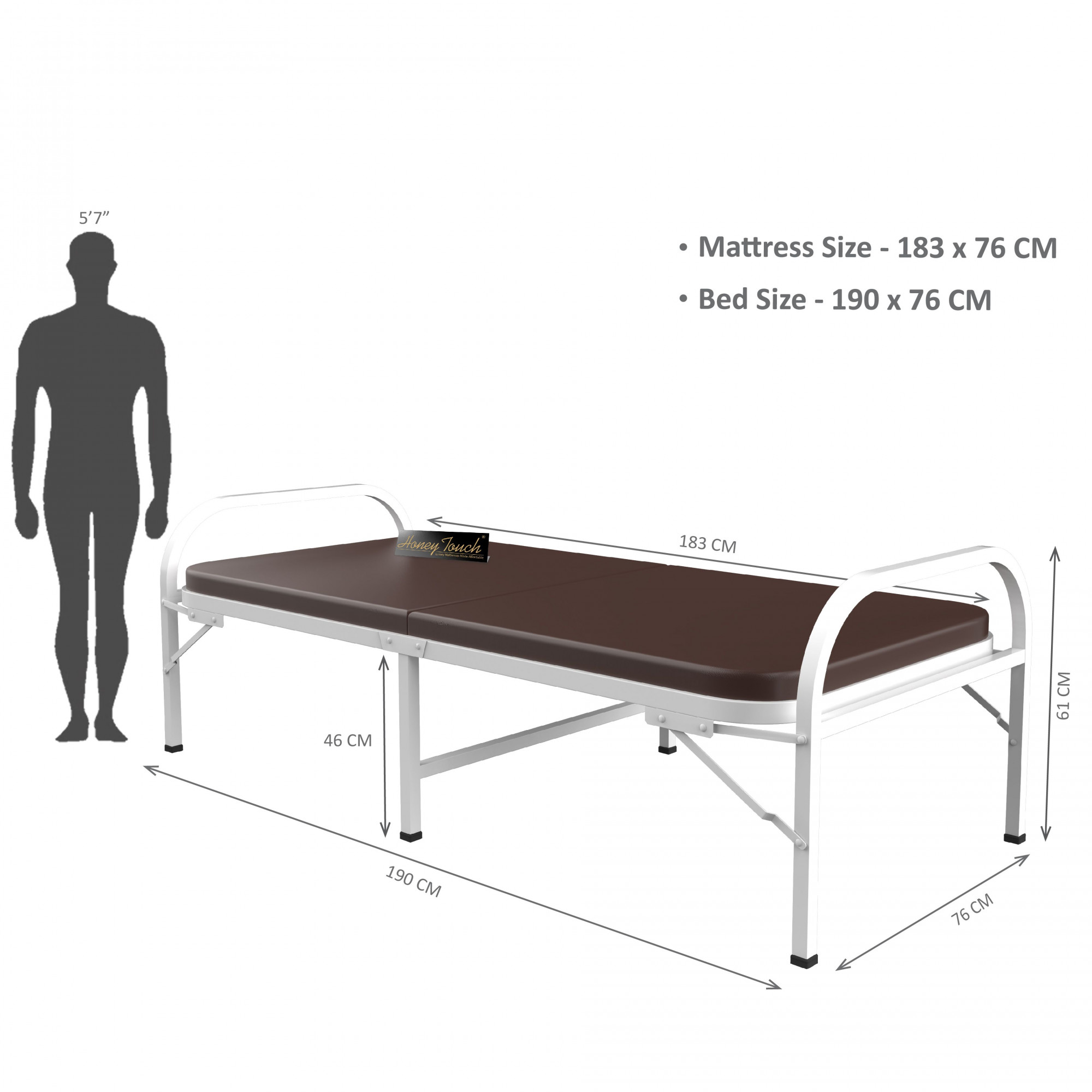 Atlas Round Folding Metal Bed Single Size Single Layer Double Layer Foam Mattress 3ft X 6ft 25ft X 6ft White Finish Brown Mattress