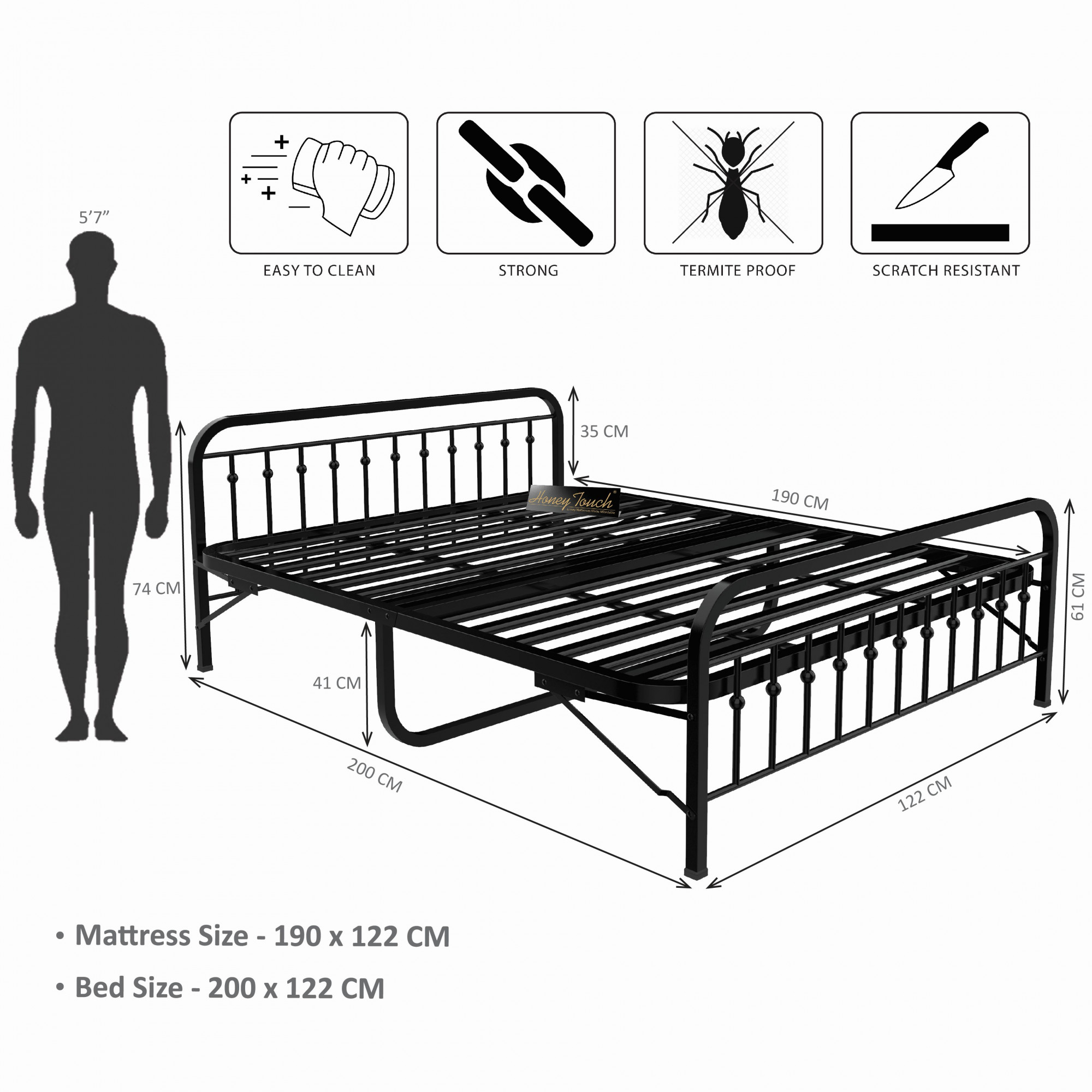 Nova Foldable Metal Bed Frame Without Mattress Black Frame Double Size 625 Ft x 4 Ft 2 Years Warranty