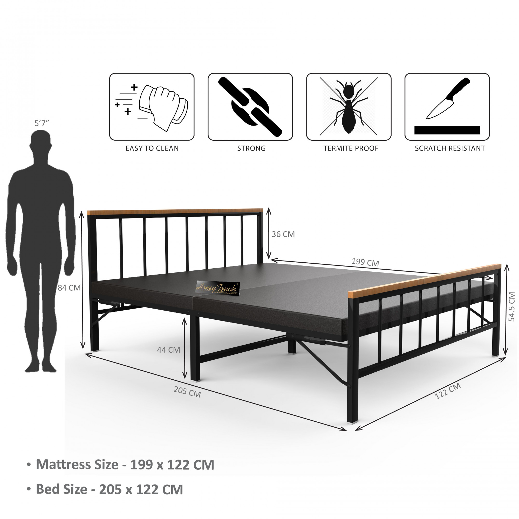 Oslo Folding Double Size Bed With Mattress Black Frame Double Size 625 Ft x 4 Ft Warranty Backed
