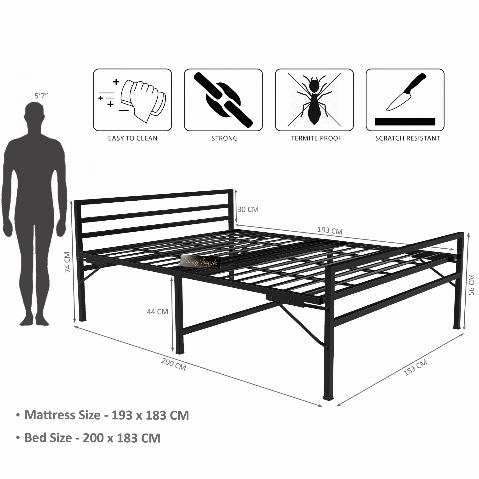 Samos Metal Folding Bed Frame Without Mattress Black Frame King Size 625 Ft x 6 Ft 2 Years Warranty