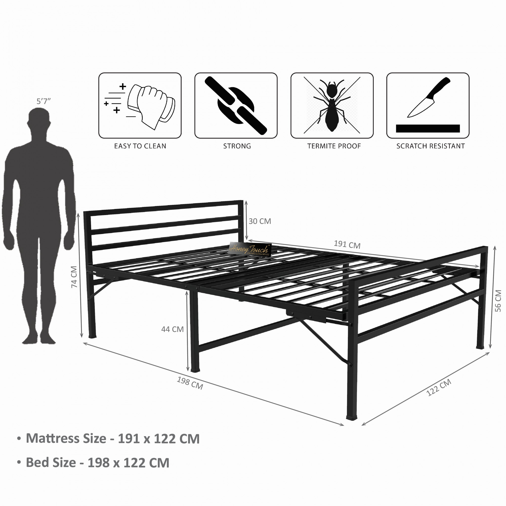 Samos Metal Folding Bed Frame With Mattress Black Frame Double Size 625 Ft x 4 Ft 3 Years Warranty