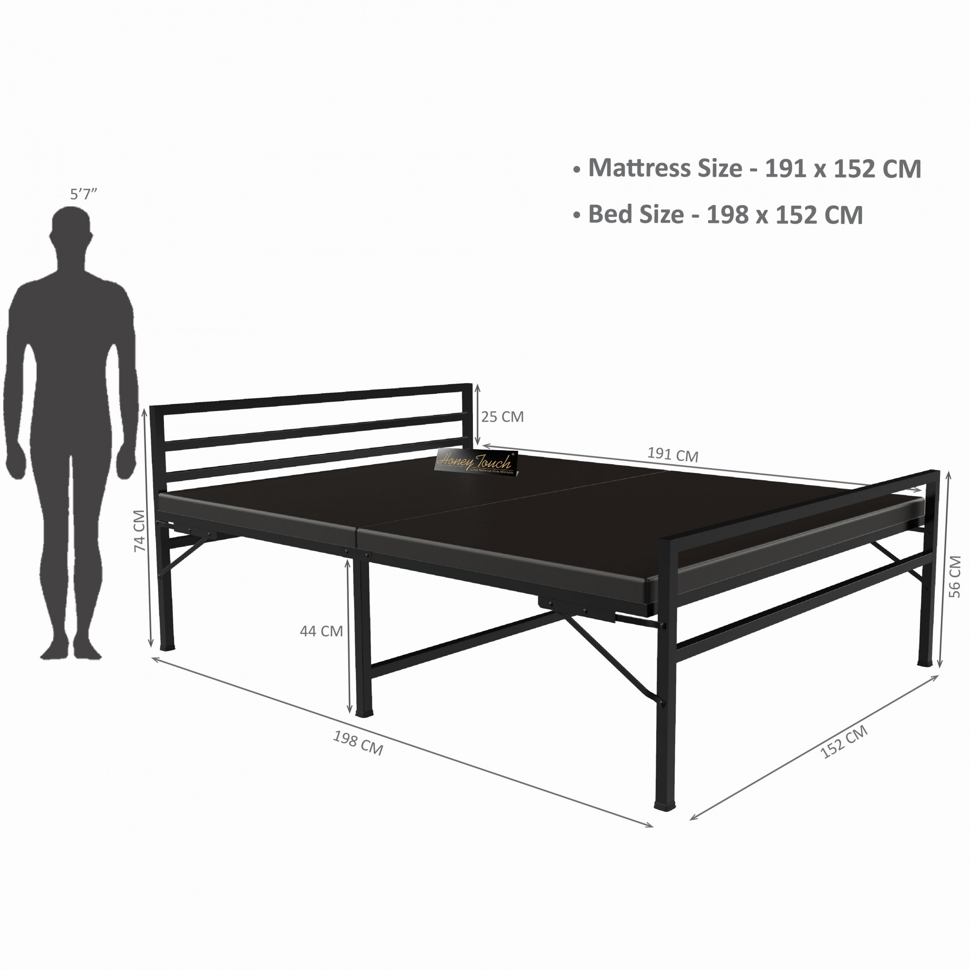 Samos Metal Folding Bed Frame With Mattress Black Frame Queen Size 625 Ft x 5 Ft Warranty Backed