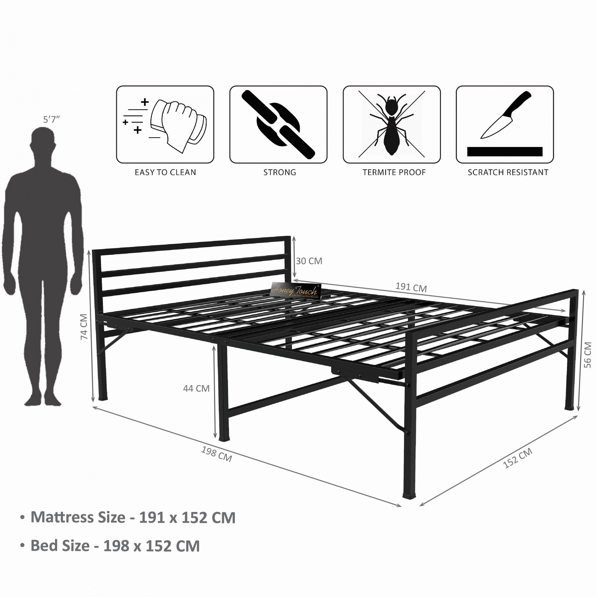 Samos Metal Folding Bed Frame With Mattress Black Frame Queen Size 625 Ft x 5 Ft Warranty Backed