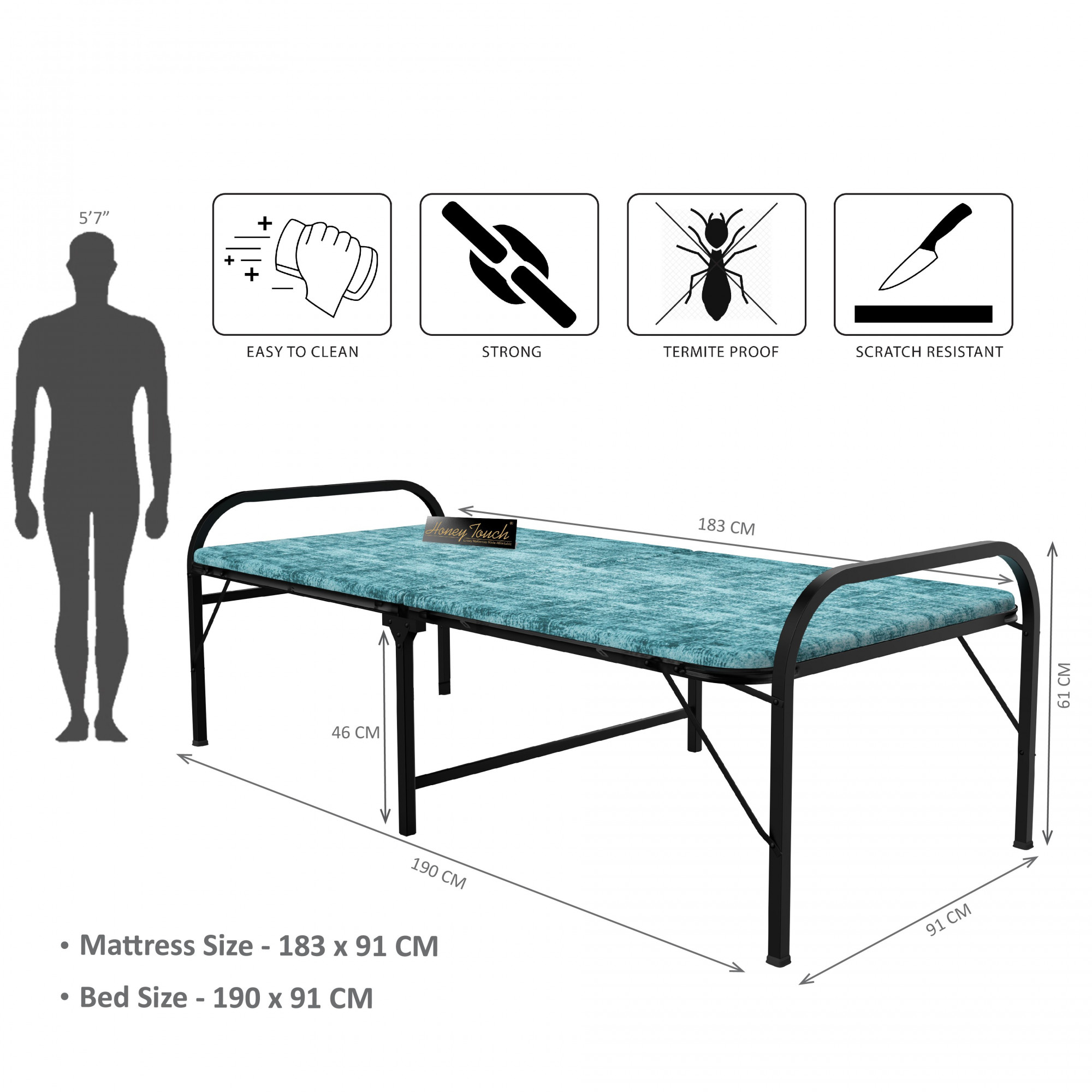 Aura Velvet Single Size  Single Layer Foam Mattress  3ft X 6ft  Black Finish