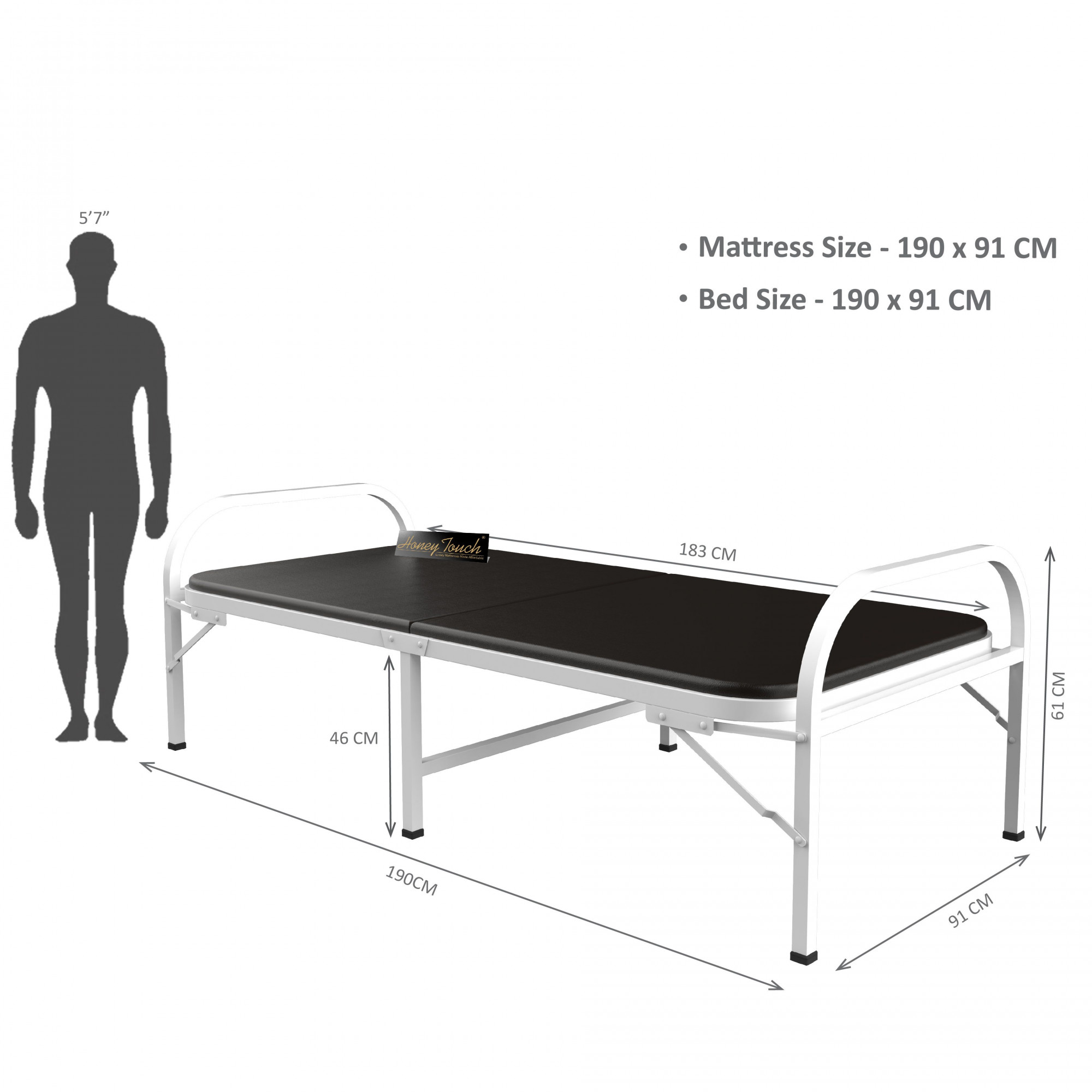 Atlas Round Folding Metal Bed with Mattress Single Size 3ft X 6ft 25ft X 6ft White Finish