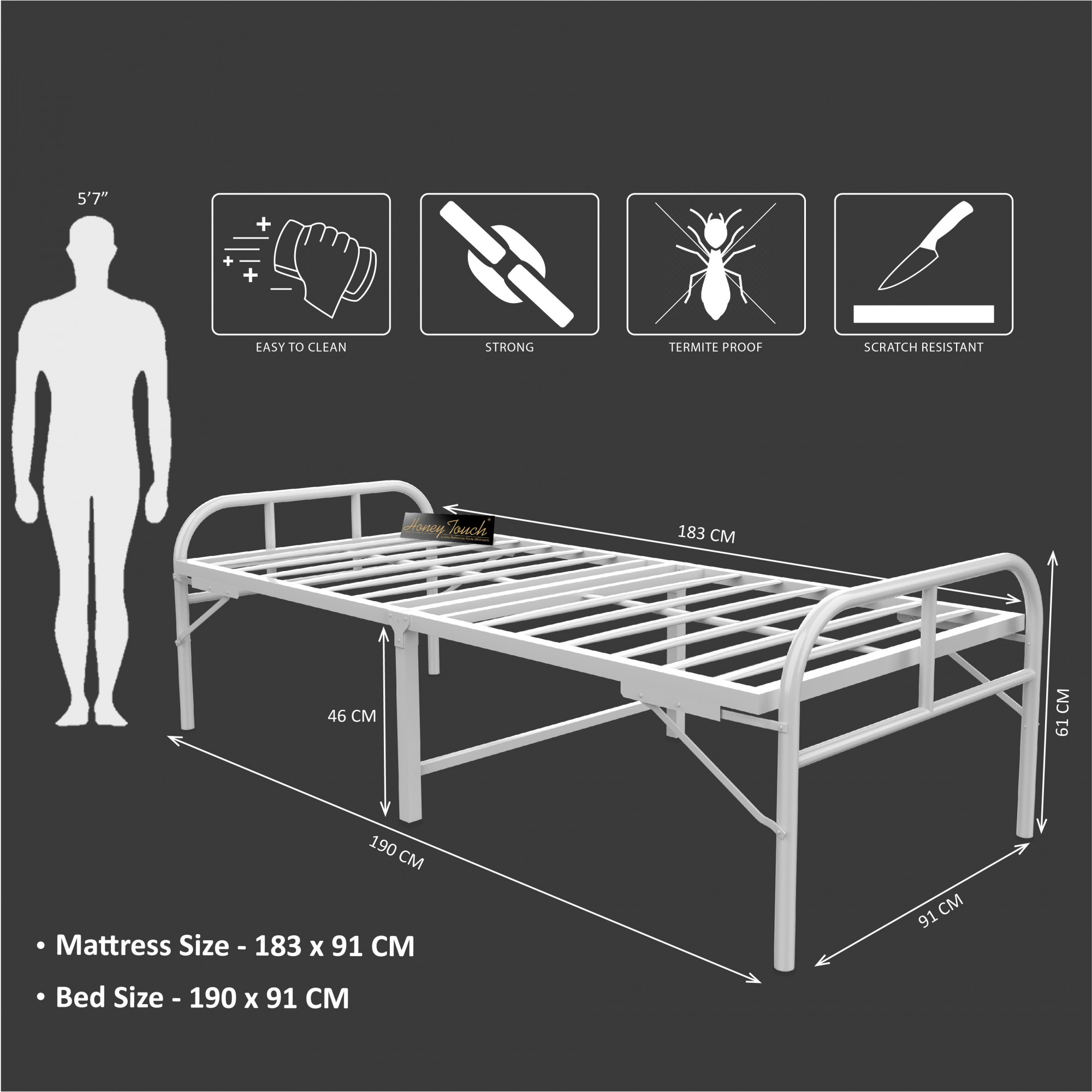 Avon White Metal Single Size Folding Bed 25ft X 6ft 3ft X 6ft 2-Year Warranty