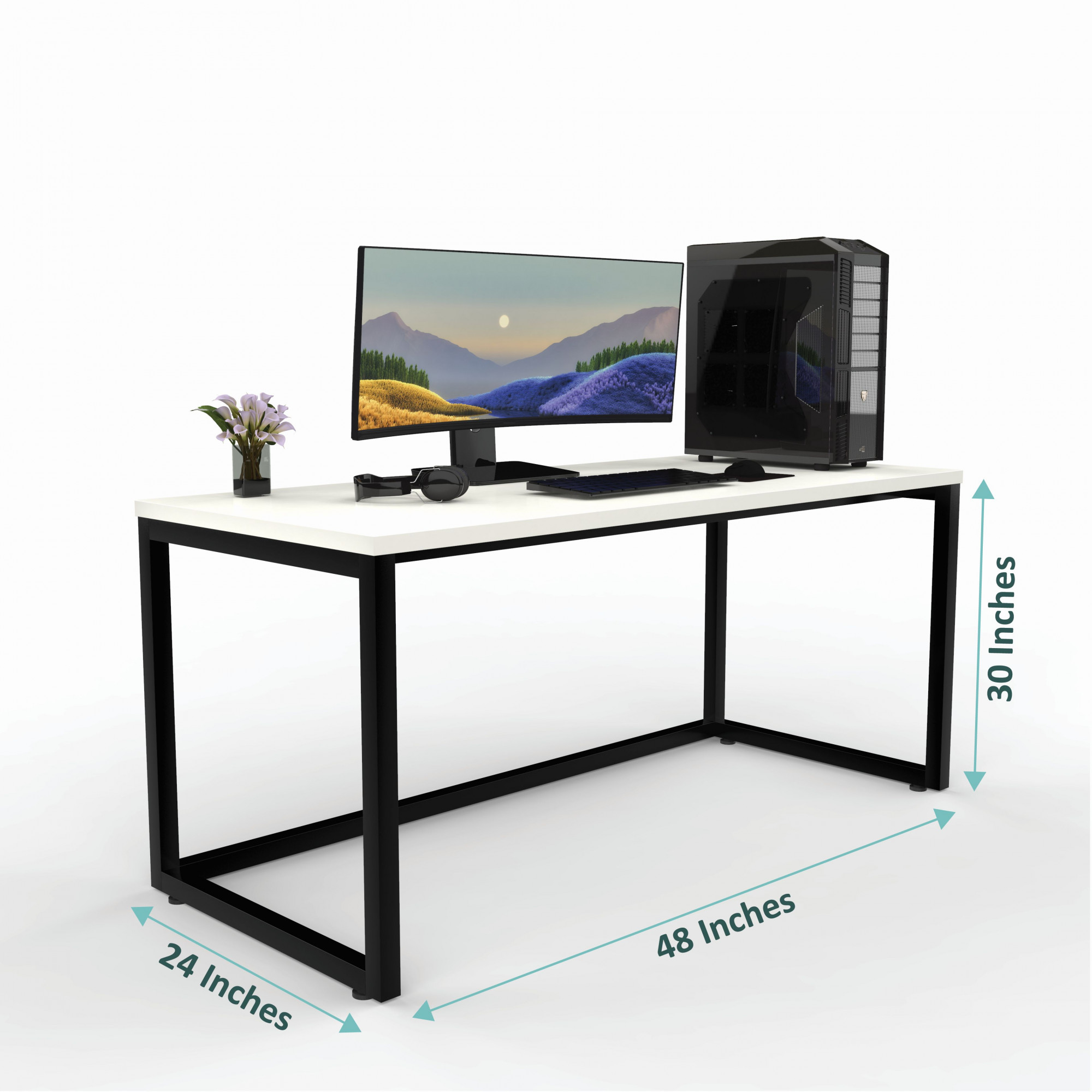 Lizon Metal  Wood Computer Table for Home  Office  Modern Study Desk  Sleek White Top  1 Year Warranty