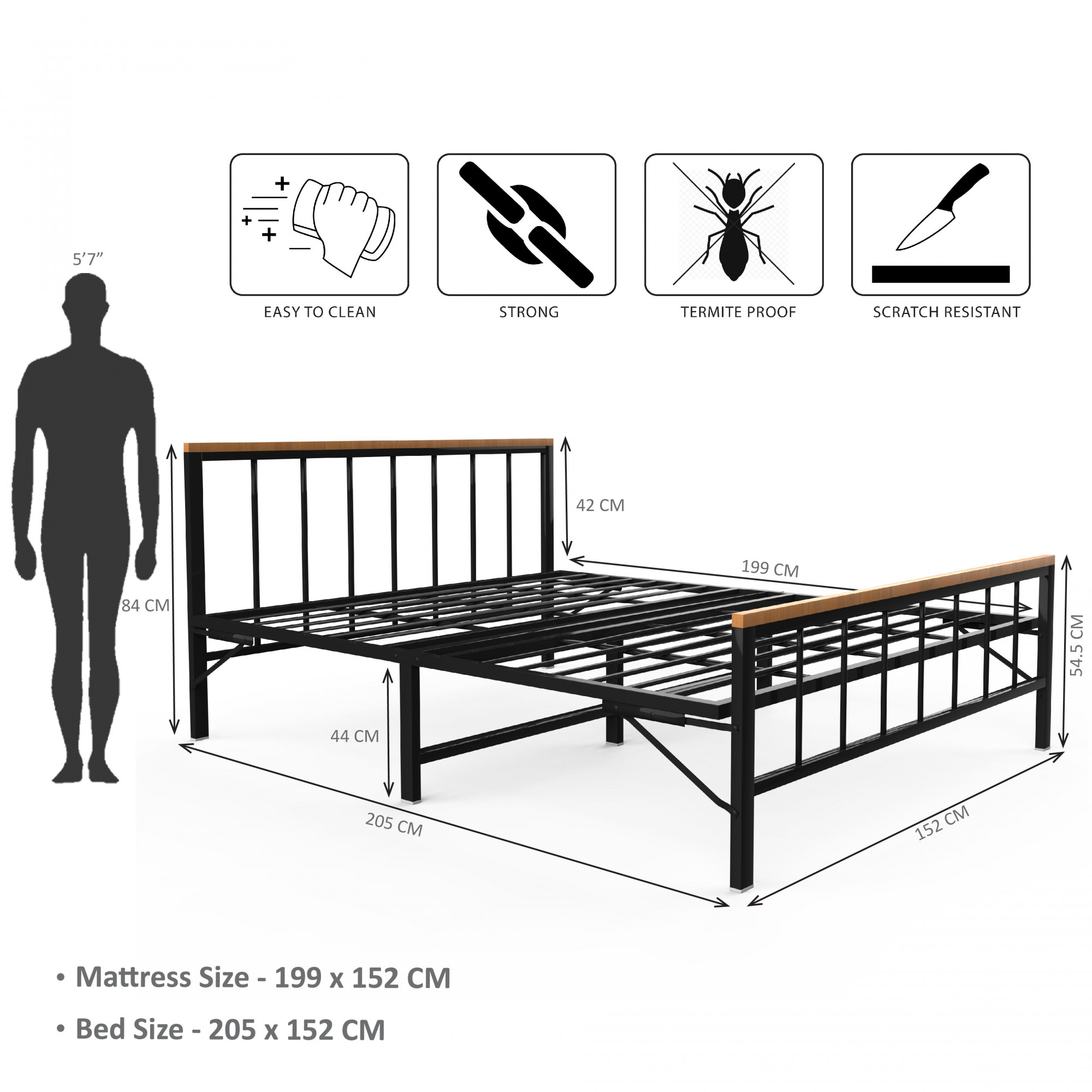 Oslo Folding Queen Size Bed Without Mattress  Black Frame  Queen Size 625 Ft x 5 Ft  2 Years Warranty