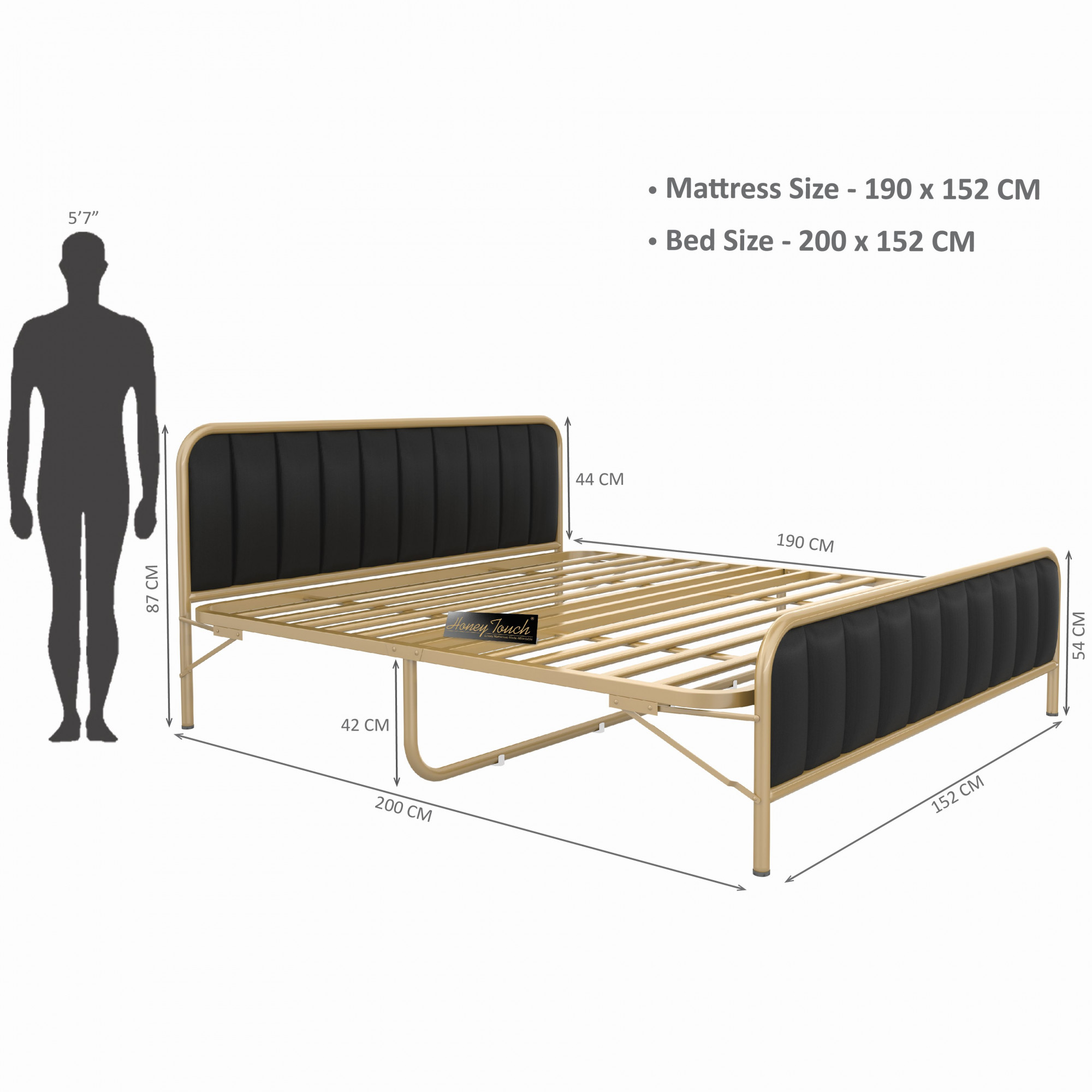 Boston Metal Folding Bed Frame Without Mattress Golden Frame Queen Size 625 Ft x 5 Ft 2 Years Warranty