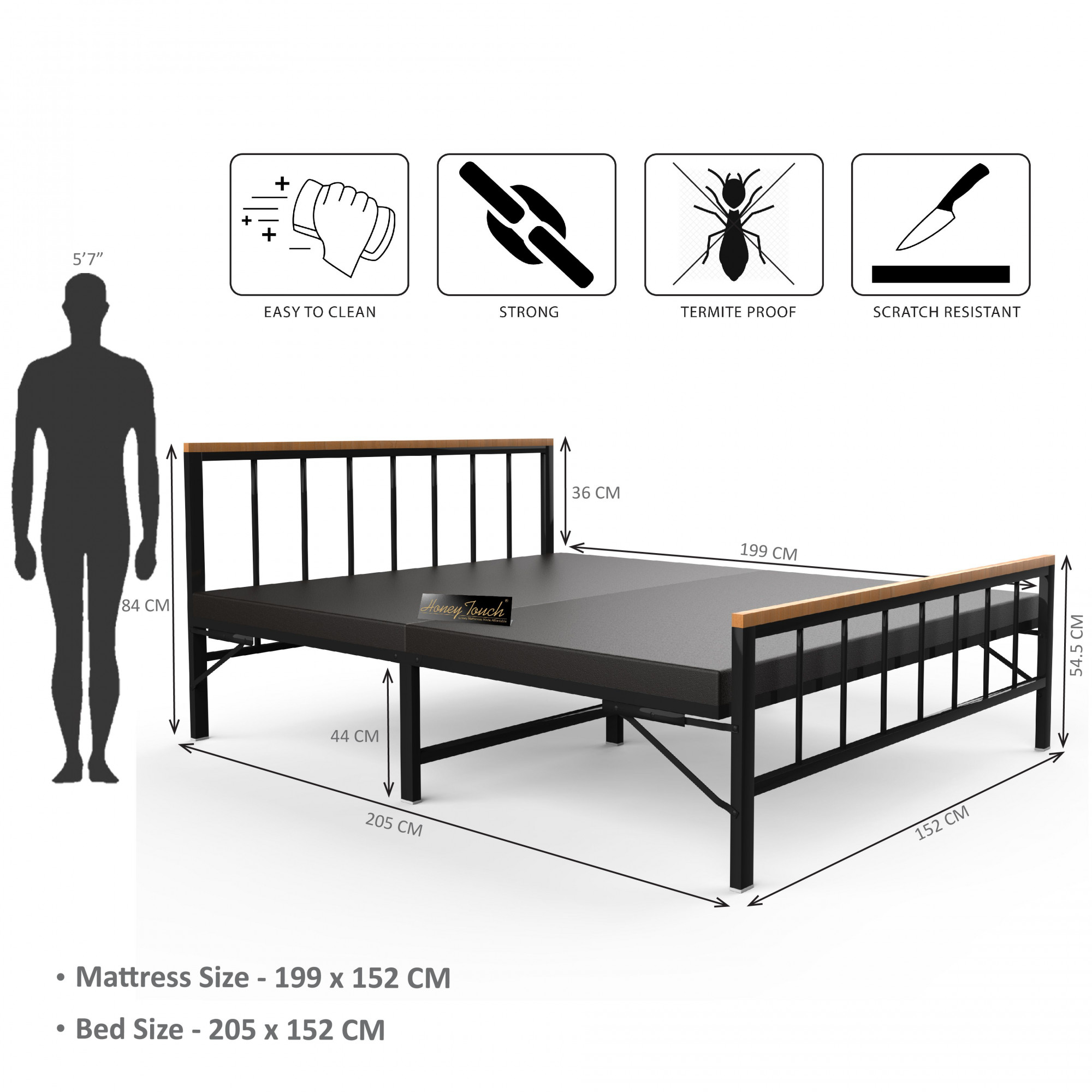 Oslo Folding Queen Size Bed Without Mattress  Black Frame  Queen Size 625 Ft x 5 Ft  2 Years Warranty