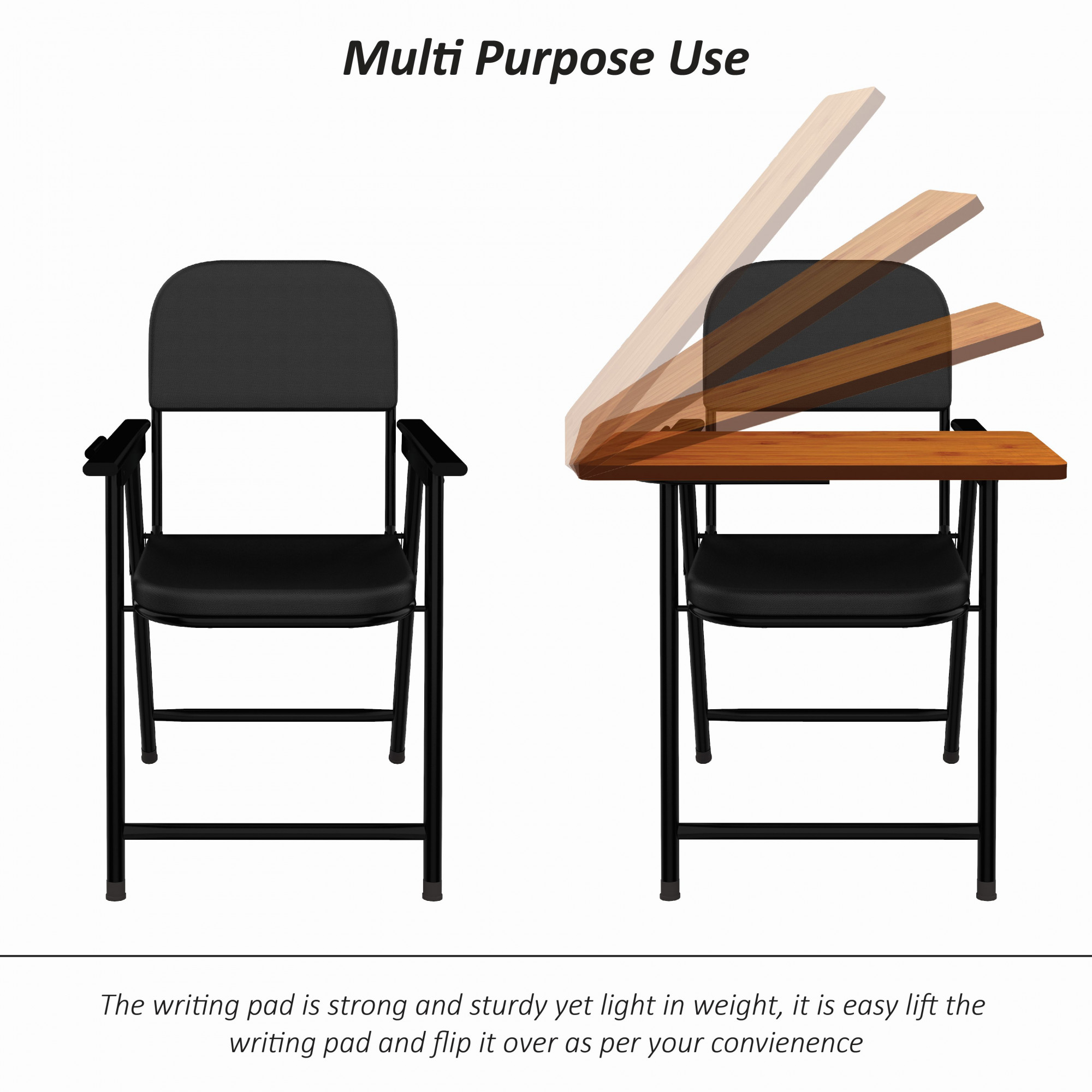 Eva Folding Wrought Iron Chair with Cushion Adjustable Writing Pad Multipurpose Ergonomic Design