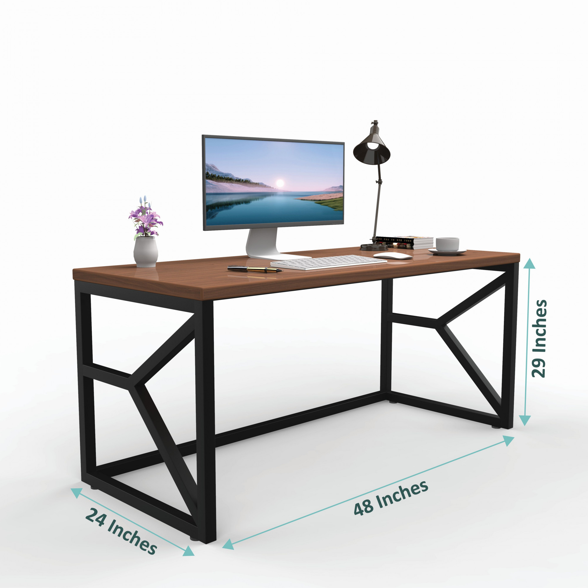 Duke Metal Wood Computer Table for Home Office Modern Study Desk with American Oak Top Black White Finish 61L x 122W x 73H Centimeters 1 Year Warranty