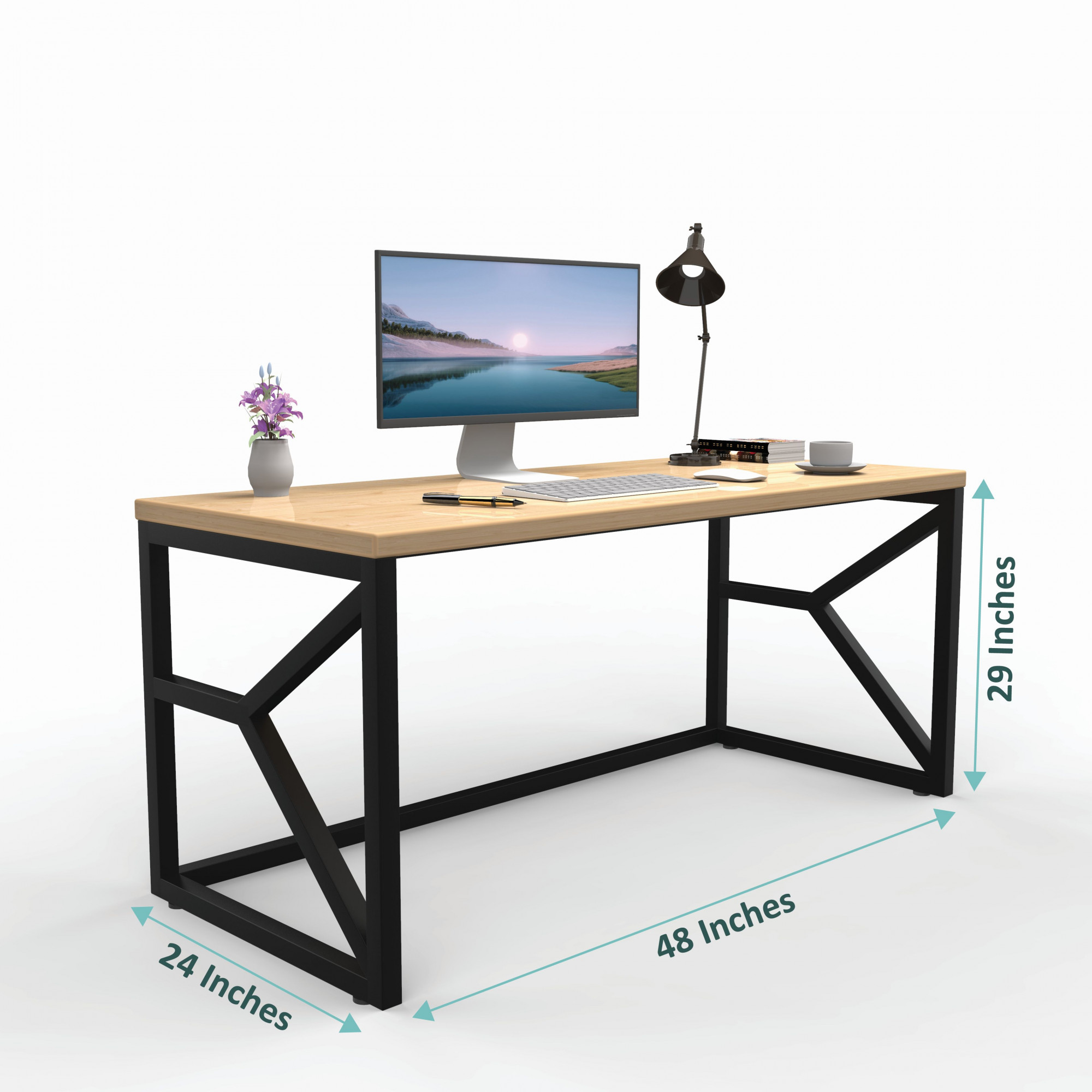 Duke Metal Wood Computer Table for Home Office Modern Study Desk with Natural Ash Top Black Finish 61L x 122W x 73H Centimeters 1 Year Warranty