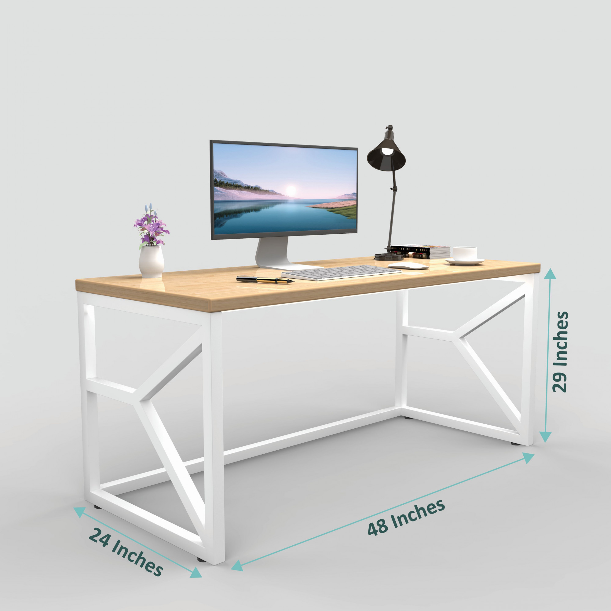 Duke Metal Wood Computer Table for Home Office Modern Study Desk with Natural Ash Top White Finish 61L x 122W x 73H Centimeters 1 Year Warranty