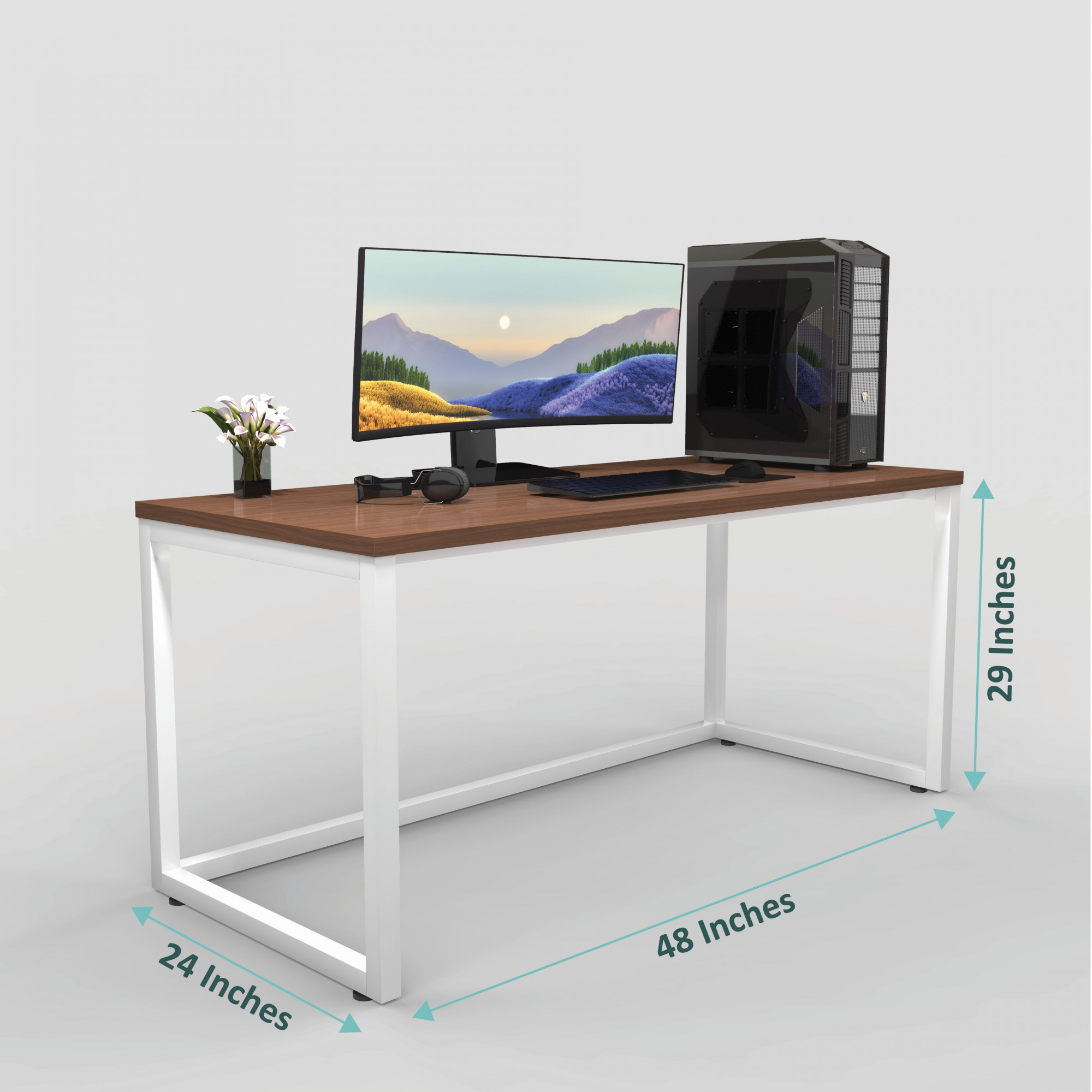 Lizon Metal Wood Computer Table for Home Office Modern Study Desk American Oak Top White Finish 61L x 122W x 73H Centimeters 1 Year Warranty