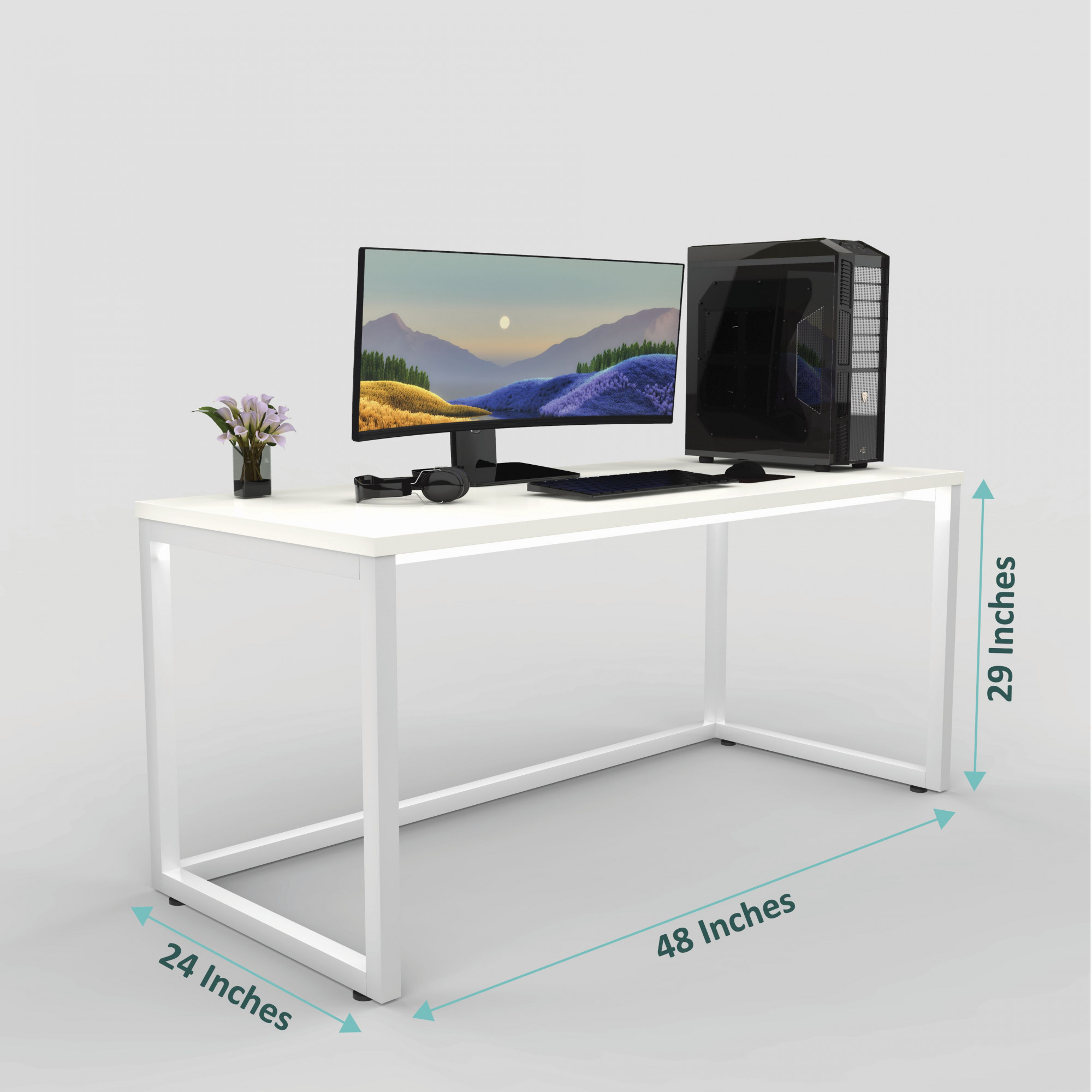 Lizon Metal Wood Computer Table for Home Office Modern Study Desk Sleek White Top Black Finish 61L x 122W x 73H Centimeters 1 Year Warranty