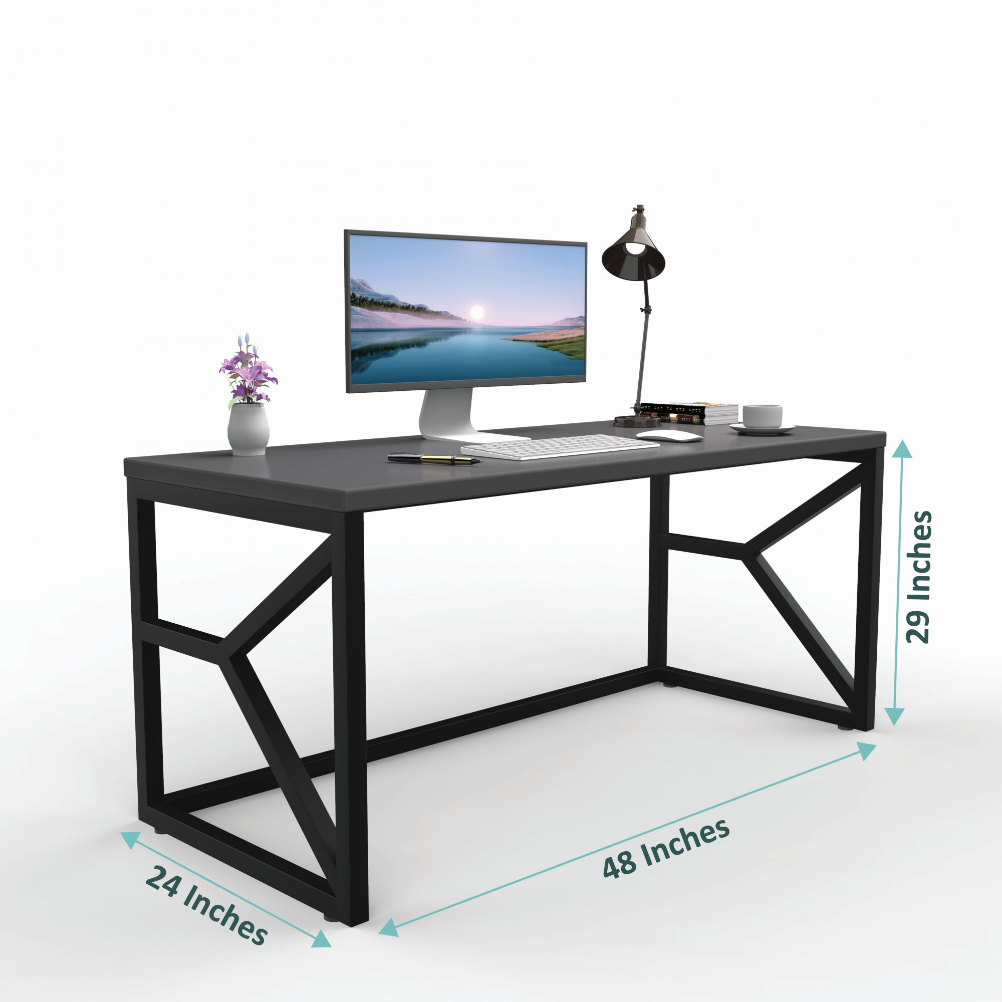 Duke Metal Wood Computer Table for Home Office Modern Study Desk with Grey Top Black White Finish 61L x 122W x 73H Centimeters 1 Year Warranty