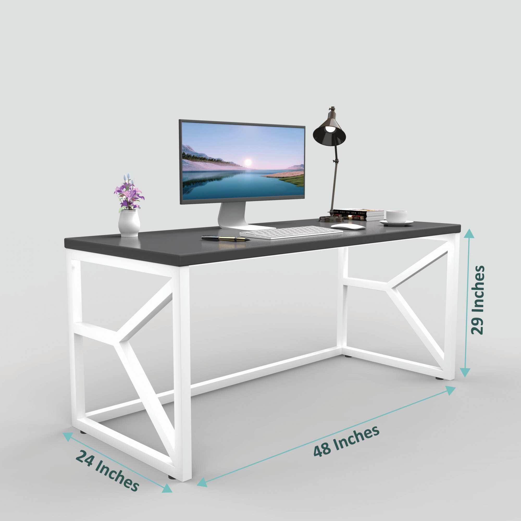 Duke Metal Wood Computer Table for Home Office Modern Study Desk with Grey Top Black White Finish 61L x 122W x 73H Centimeters 1 Year Warranty