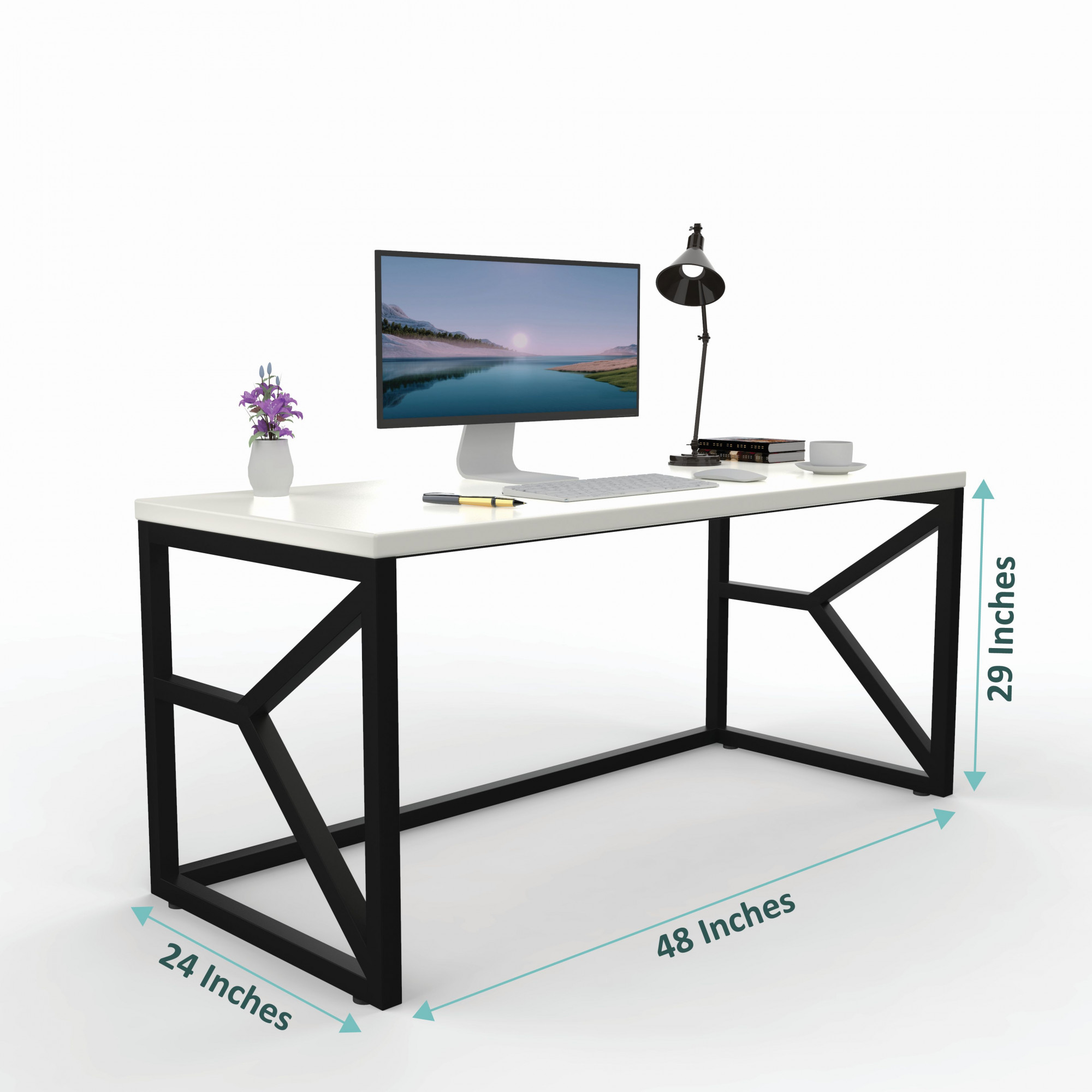 Duke Metal Wood Computer Table for Home Office Modern Study Desk with White Top White Finish 61L x 122W x 73H Centimeters 1 Year Warranty