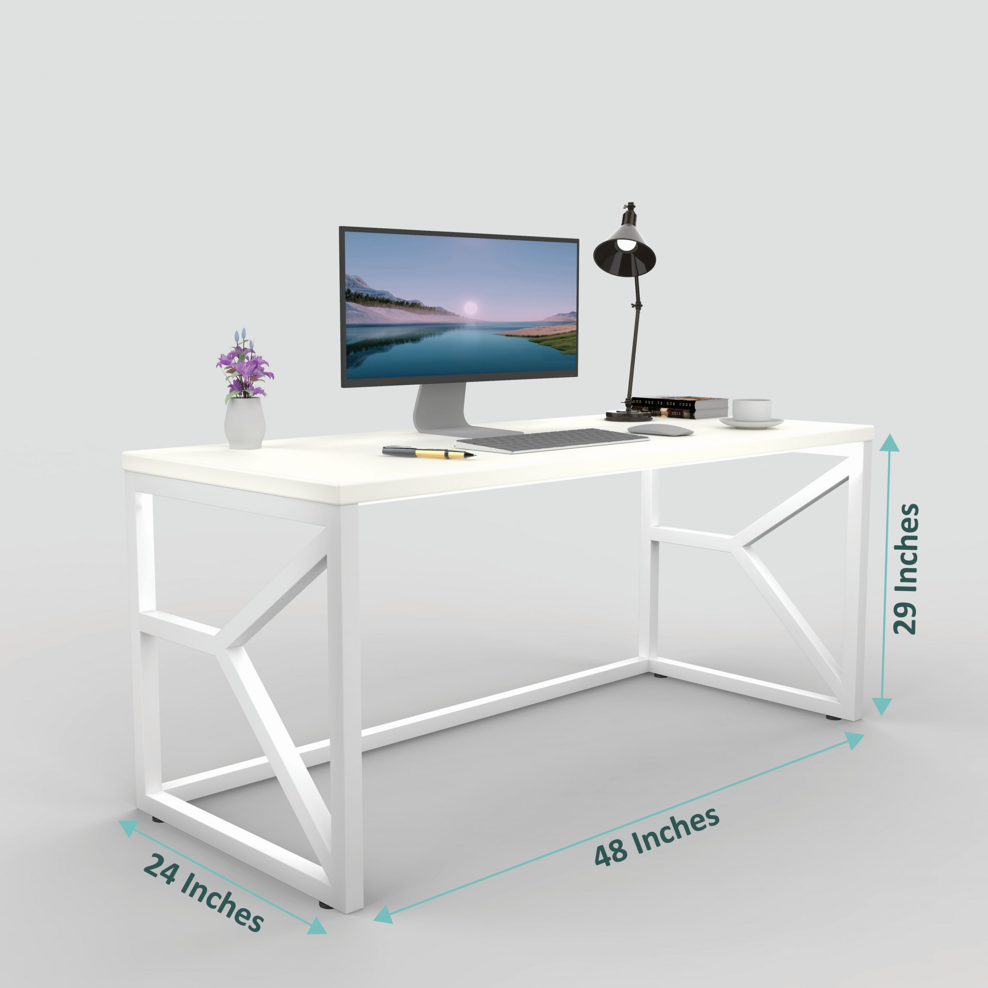Duke Metal  Wood Computer Table for Home  Office  Modern Study Desk with White Top  White Finish   61L x 122W x 73H Centimeters  1 Year Warranty