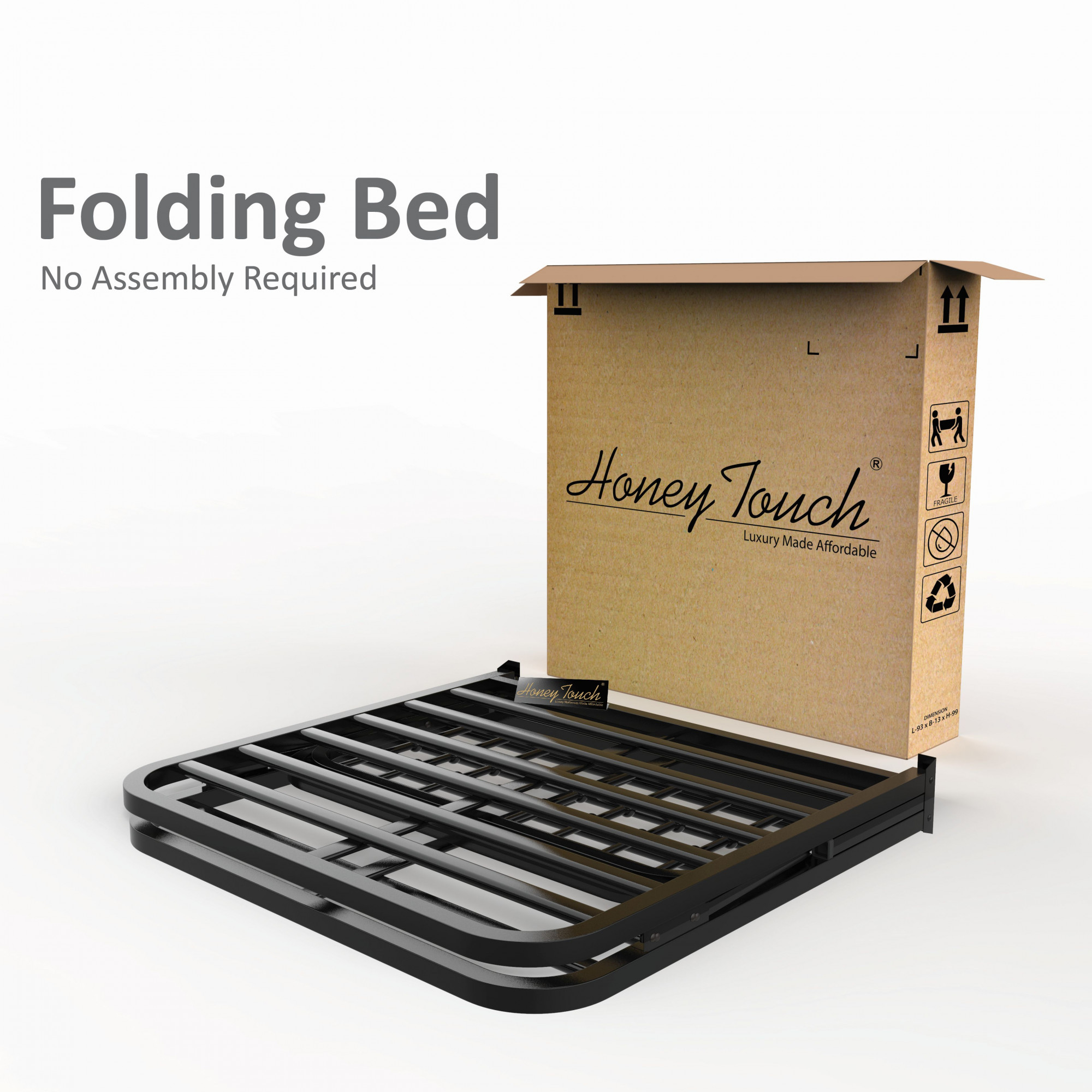 Nova Foldable Single Metal Bed - Glossy Black Finish 3ft x 6ft
