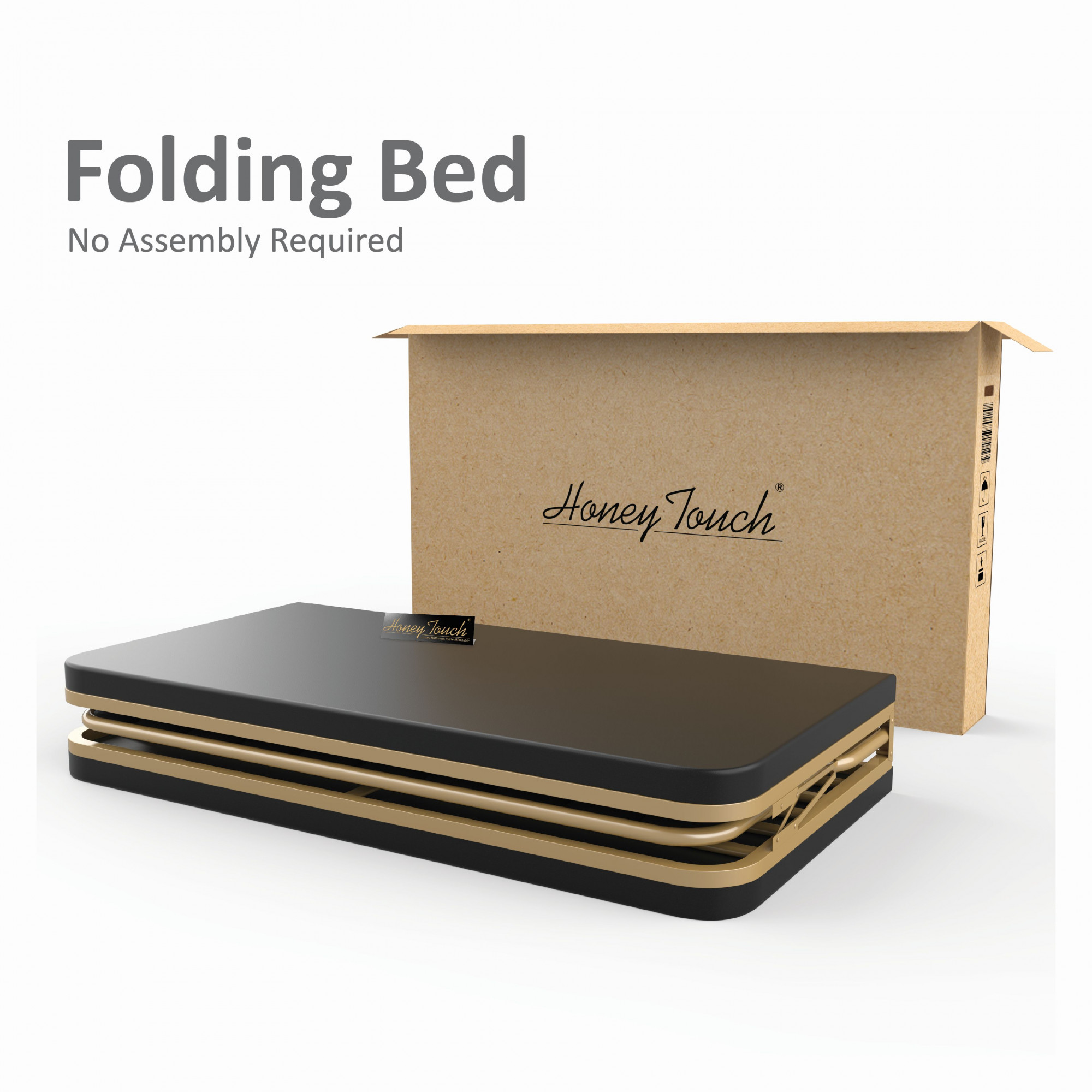 Boston Metal Folding Bed Frame With Mattress  Double Layer  Ortho Tri Layer  Golden Frame  King Size 625 Ft x 6 Ft