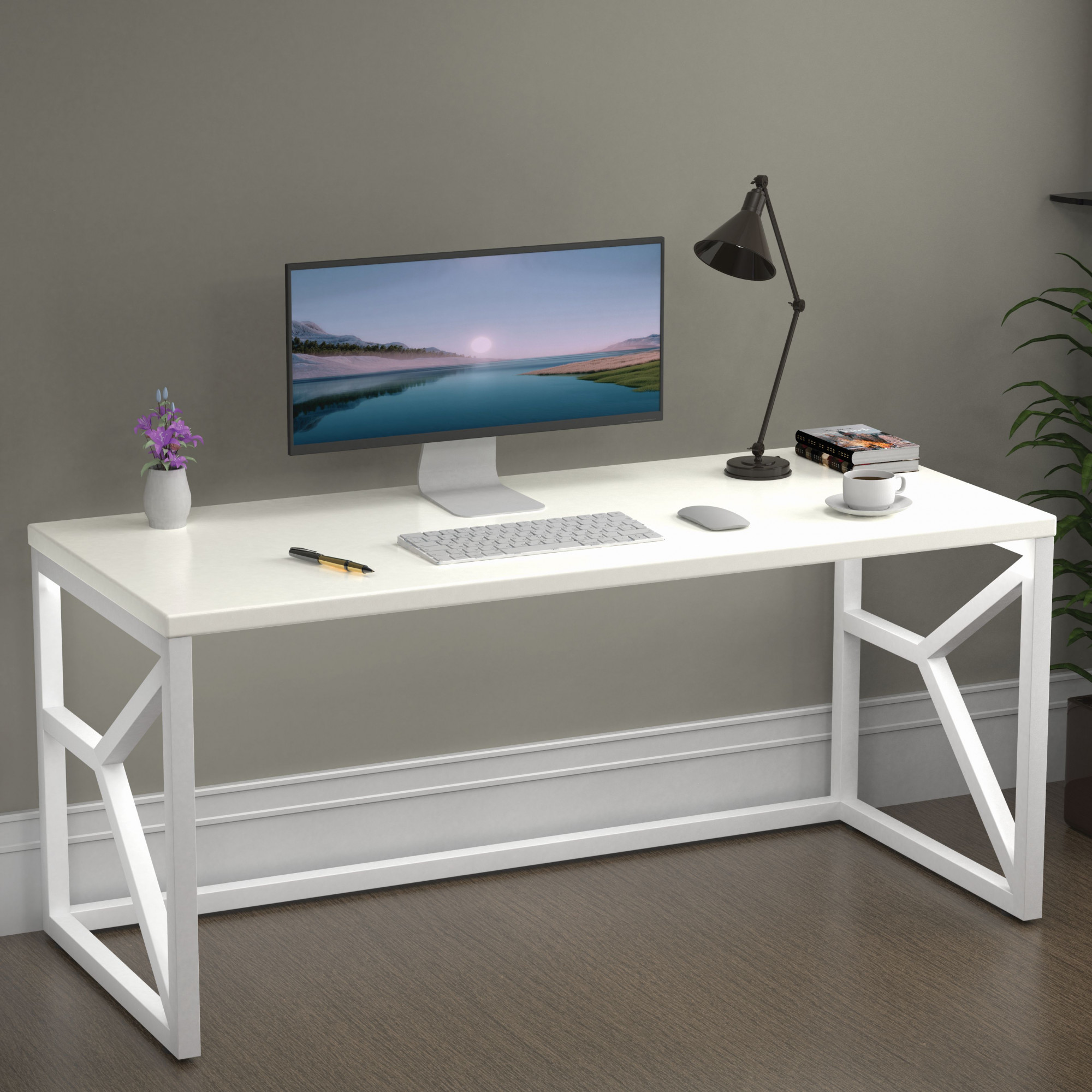 Duke Metal Wood Computer Table for Home Office Modern Study Desk with White Top White Finish 61L x 122W x 73H Centimeters 1 Year Warranty