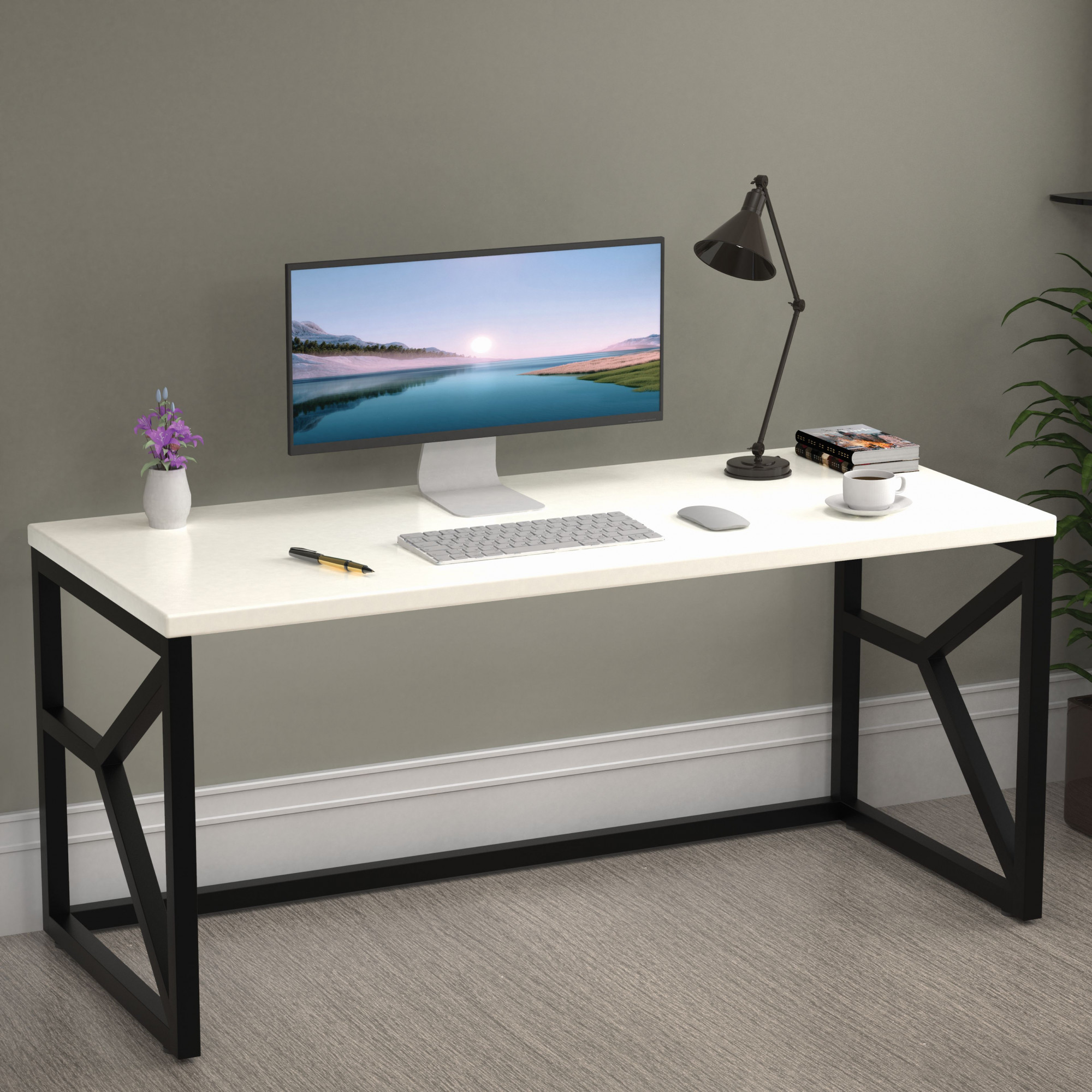 Duke Metal  Wood Computer Table for Home  Office  Modern Study Desk with White Top  Black Finish  1 Year Warranty