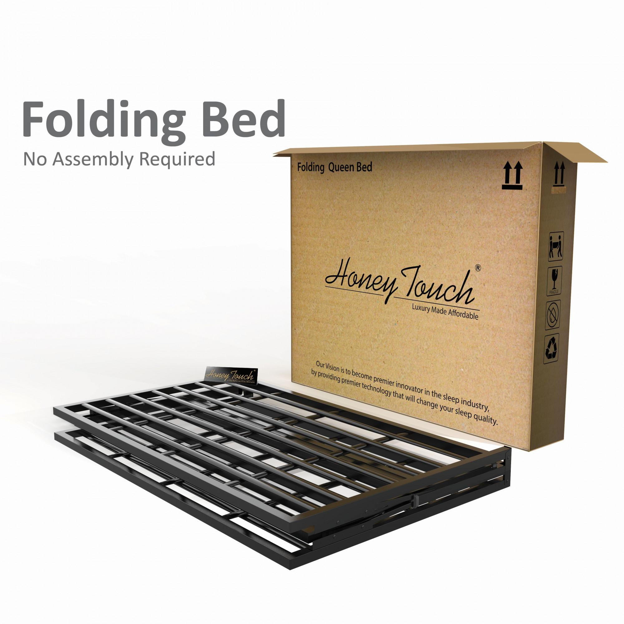 Samos Metal Folding Bed Frame Without Mattress Black Frame Queen Size 625 Ft x 5 Ft 2 Years Warranty
