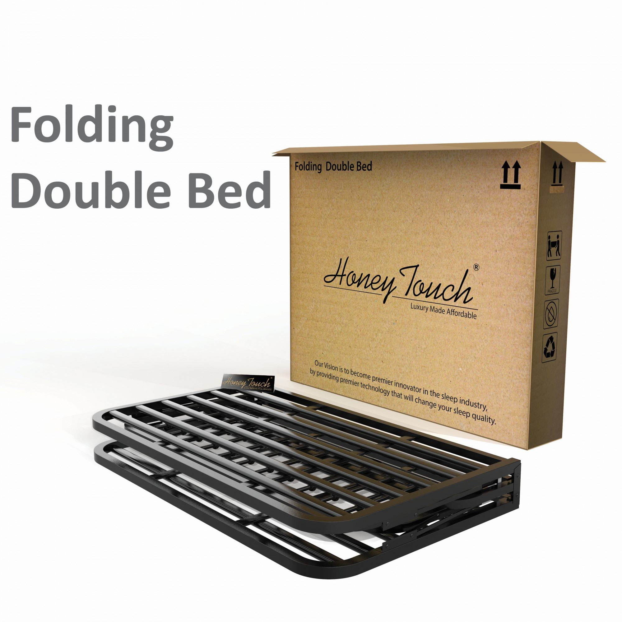 Nova Foldable Metal Bed Frame Without Mattress Black Frame Double Size 625 Ft x 4 Ft Warranty Backed